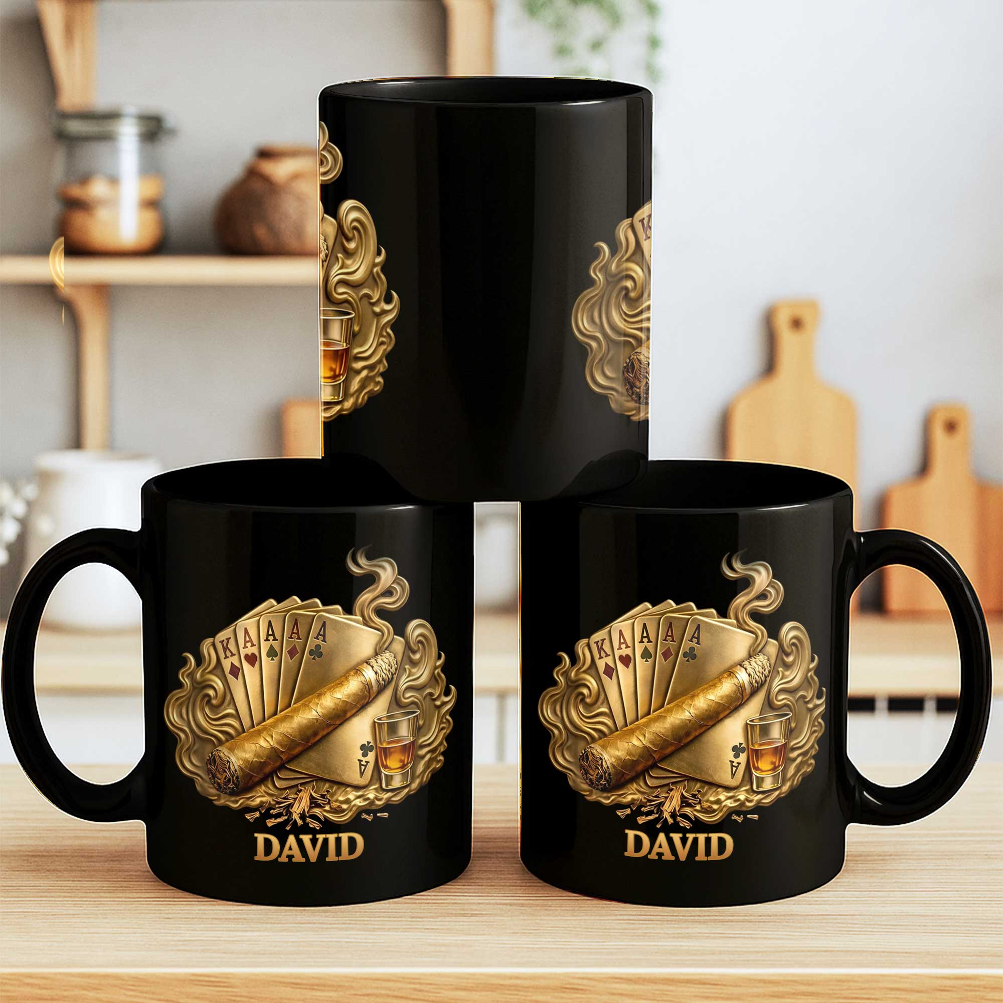 Personalized Poker Cigar Mug Custom Name Gift for Dad