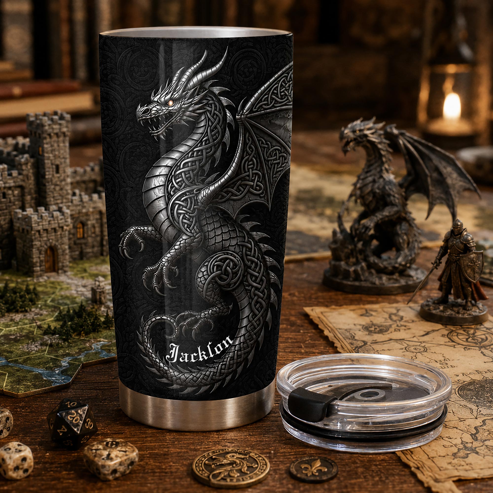 Personalized Celtic Knot Dragon Tumbler Custom Name Gift
