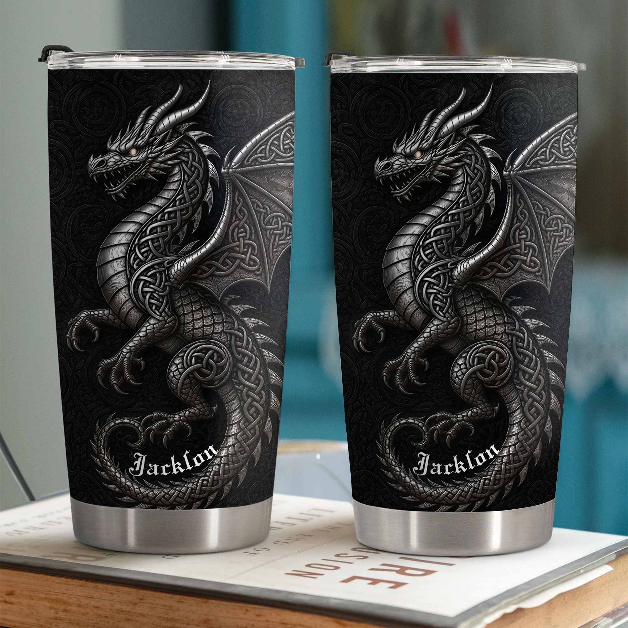 Personalized Celtic Knot Dragon Tumbler Custom Name Gift