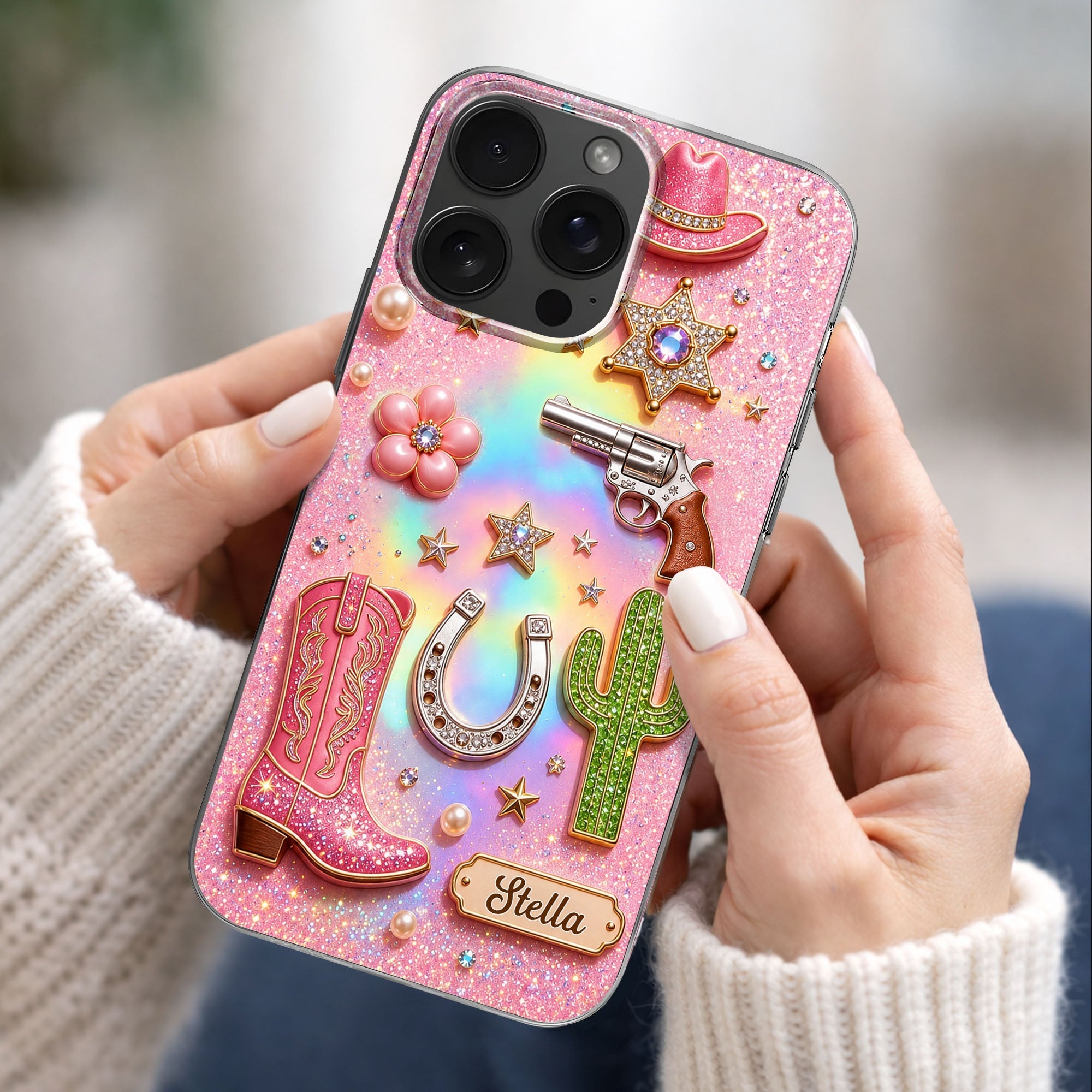 Personalized Clear Phone Case Cowgirl Design Custom Name Gift