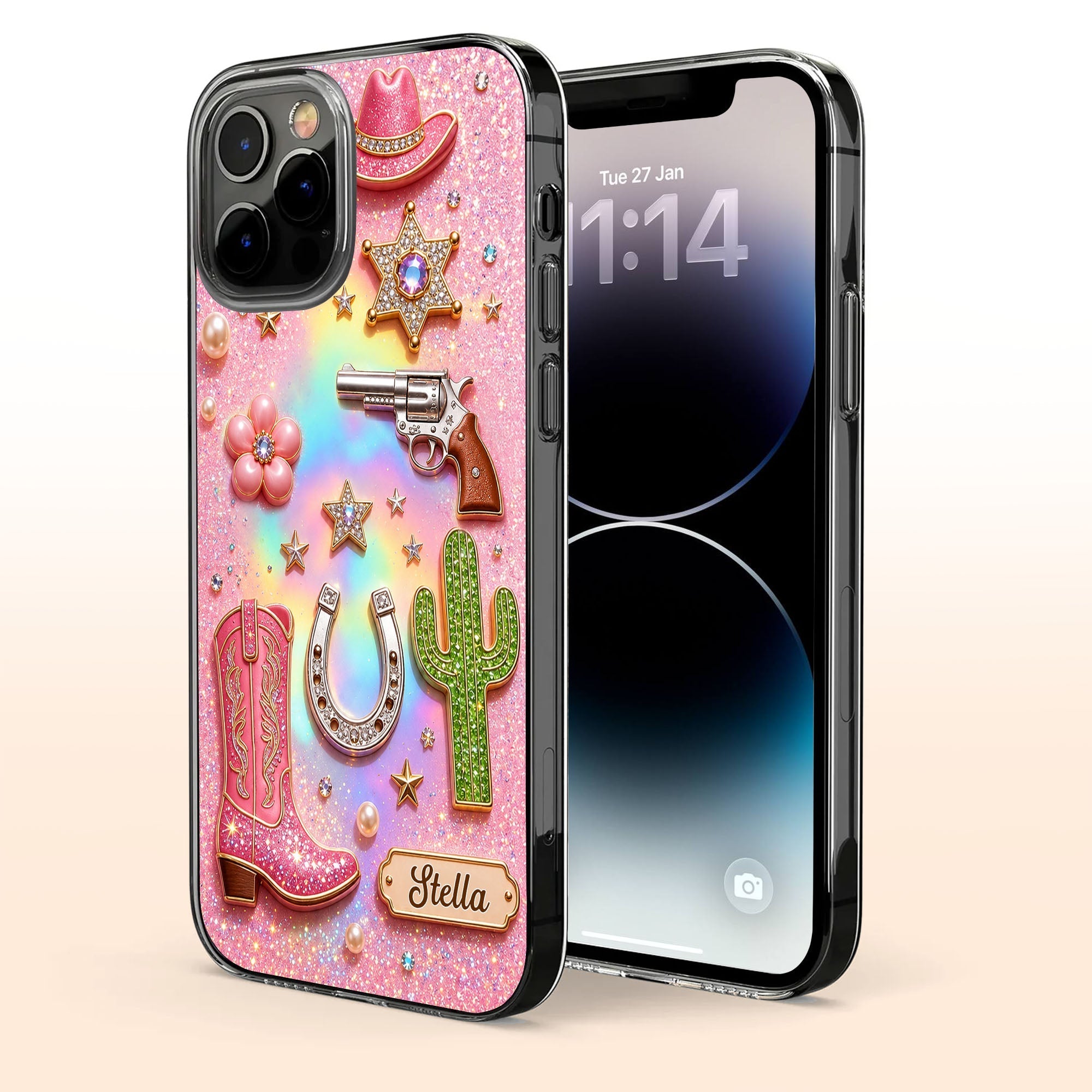 Personalized Clear Phone Case Cowgirl Design Custom Name Gift