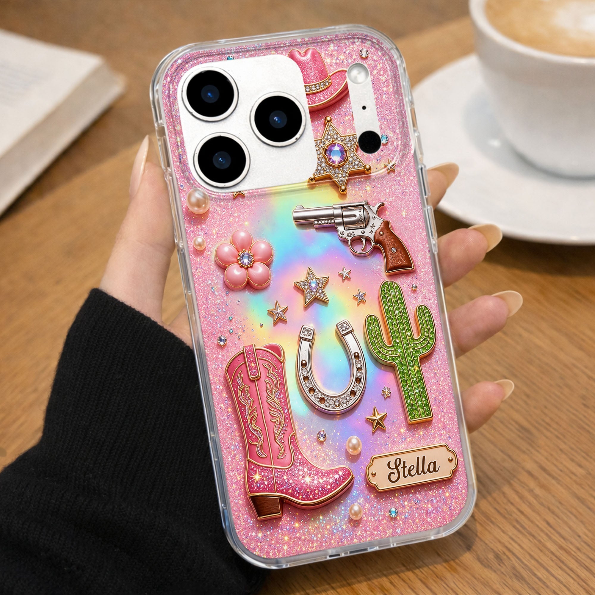 Personalized Clear Phone Case Cowgirl Design Custom Name Gift