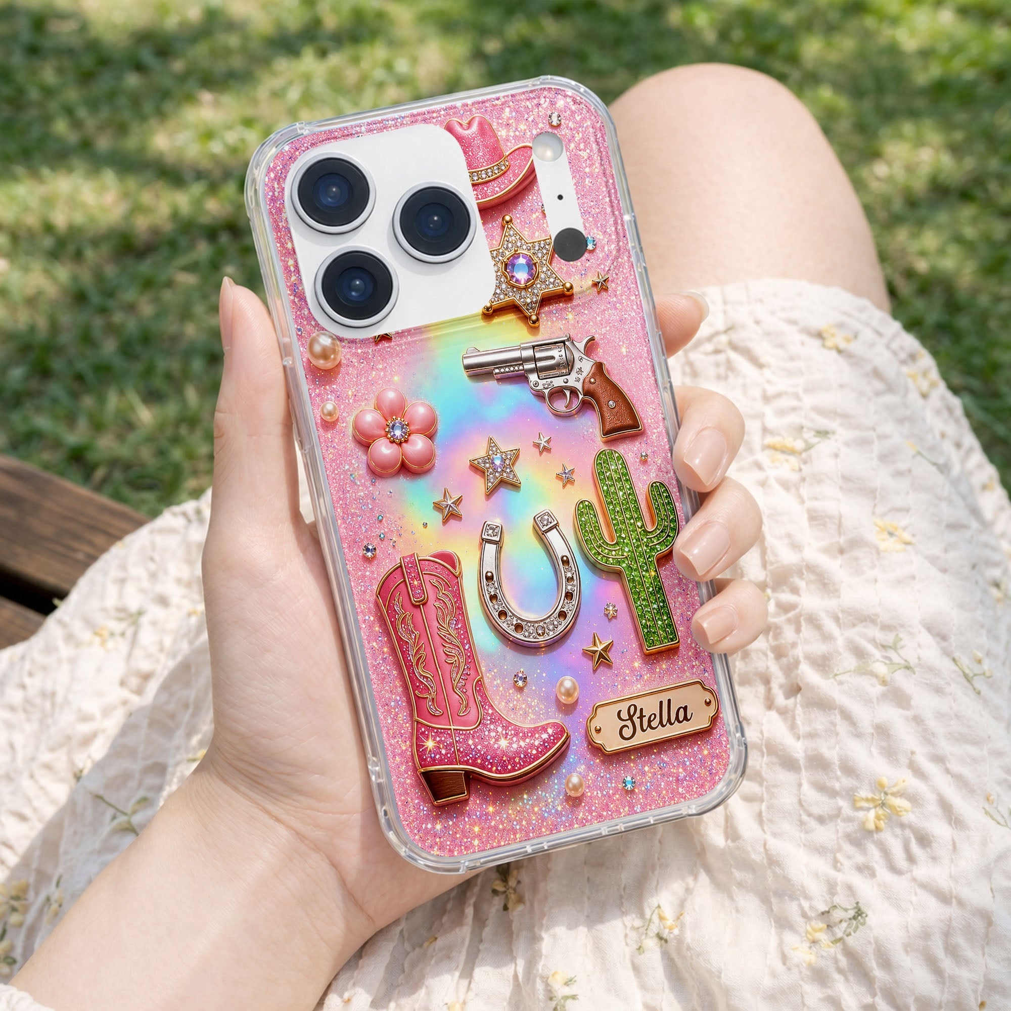Personalized Clear Phone Case Cowgirl Design Custom Name Gift