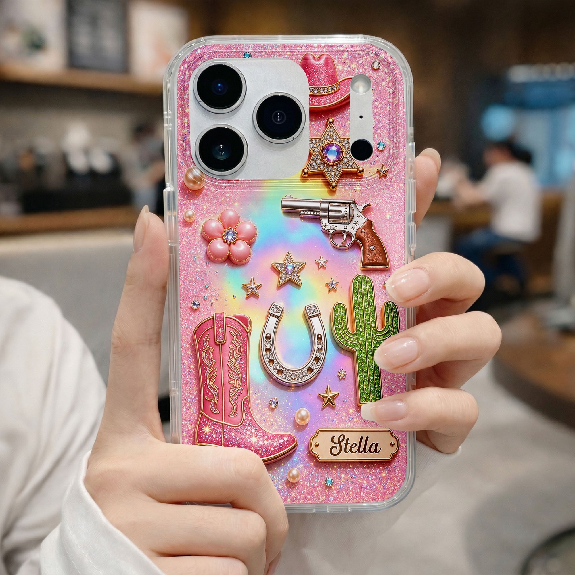 Personalized Clear Phone Case Cowgirl Design Custom Name Gift