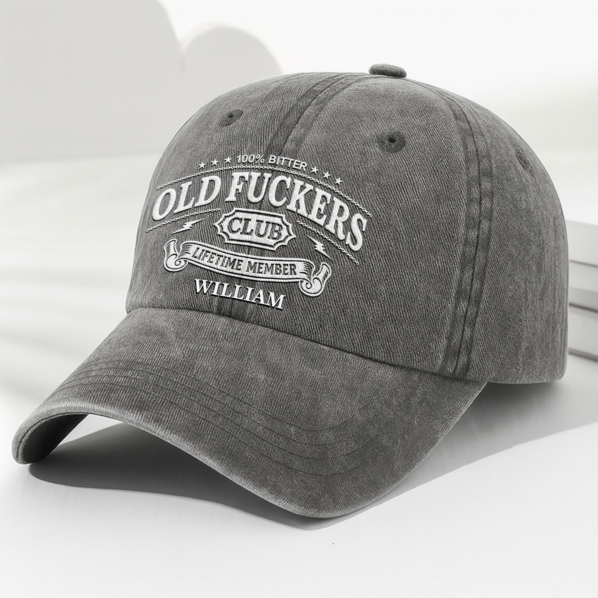 Personalized Washed Denim Cap Bitter Old Effers Club Gift for Dad