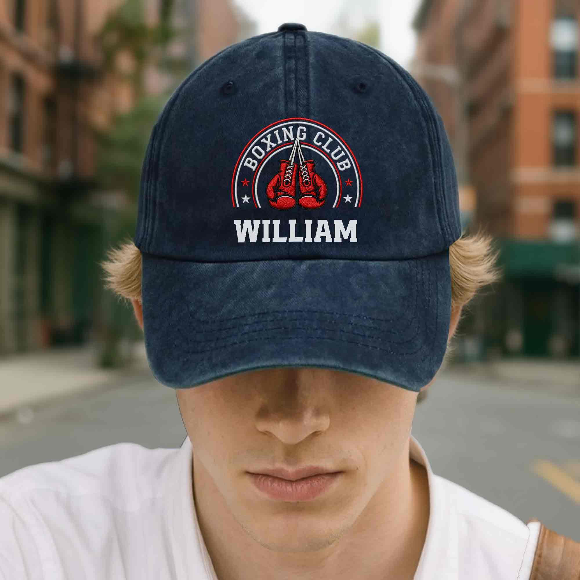Personalized Washed Denim Cap Custom Name Boxing Gift for Him