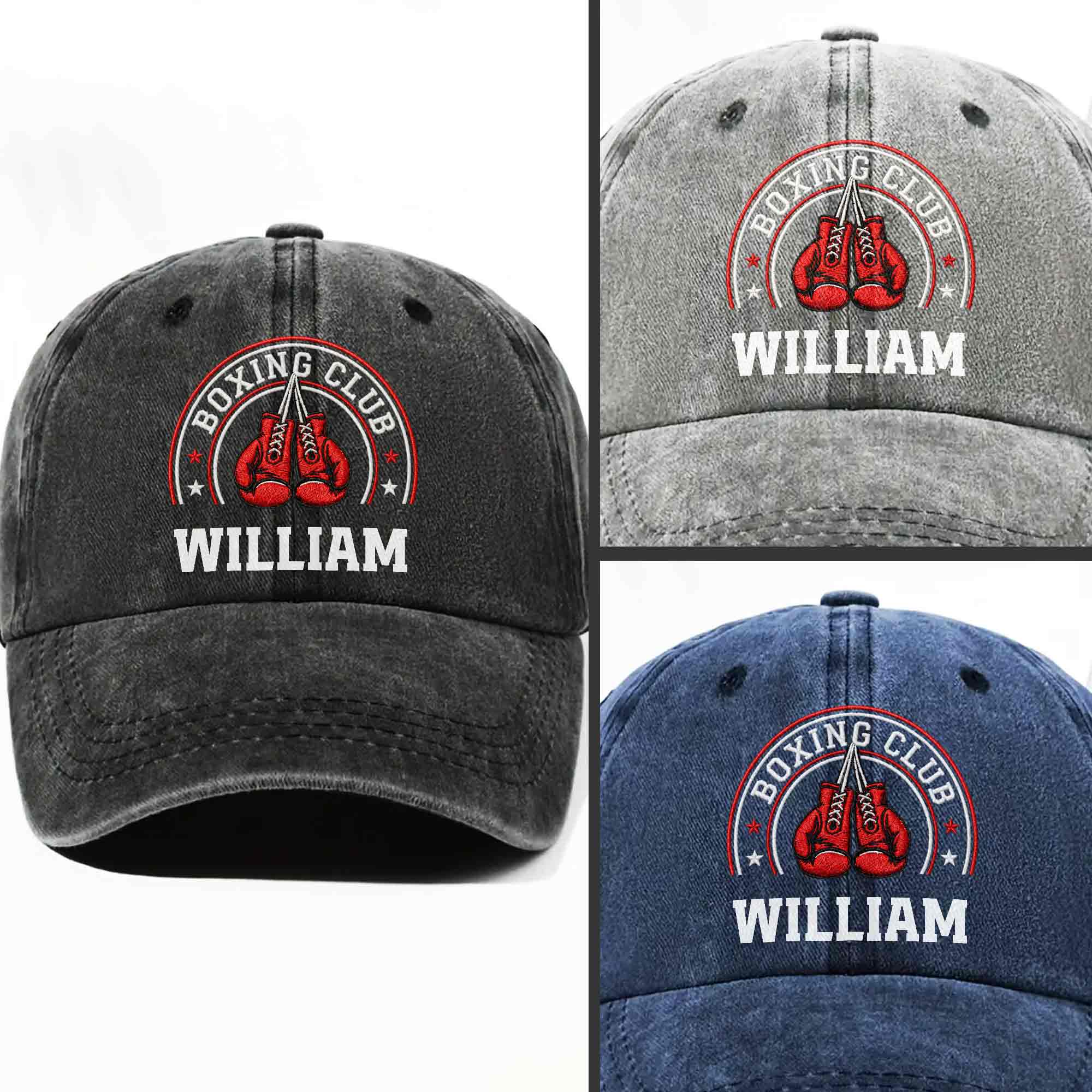 Personalized Washed Denim Cap Custom Name Boxing Gift for Him