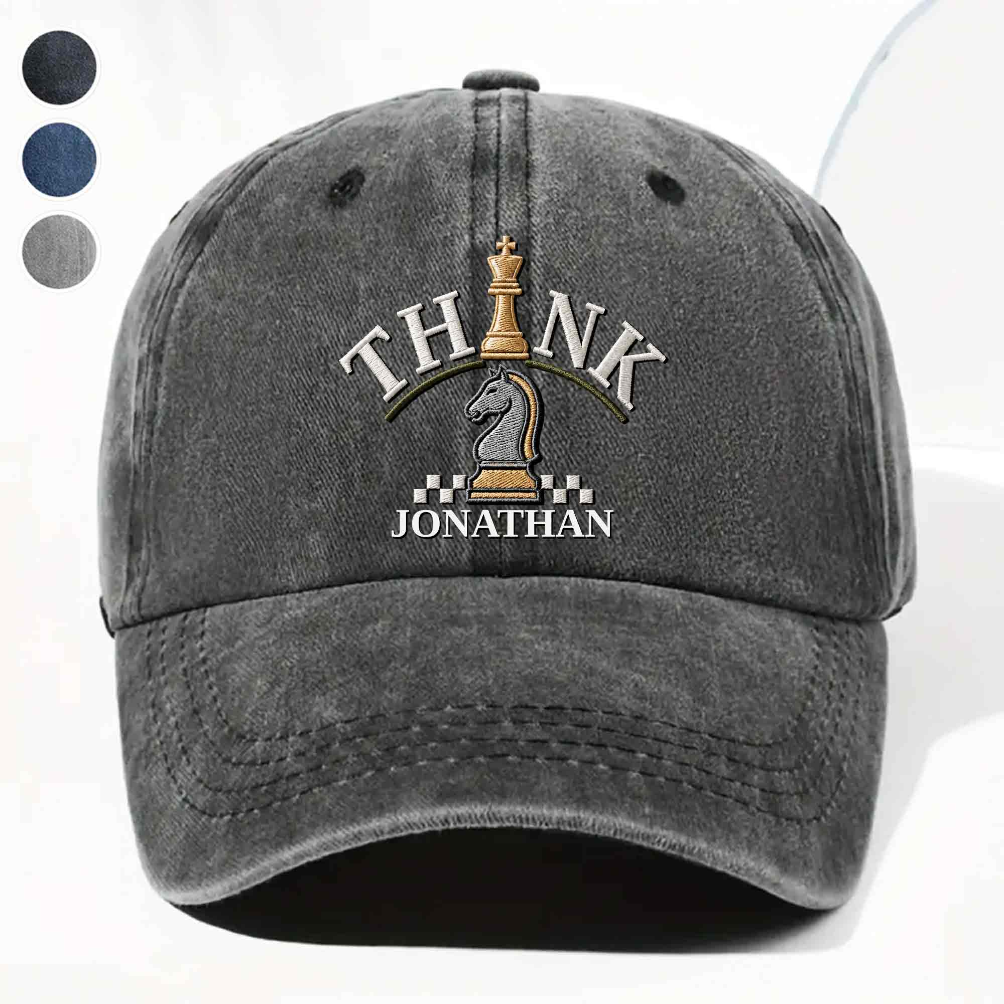 Personalized Washed Denim Cap Custom Chess Design Gift for Dad