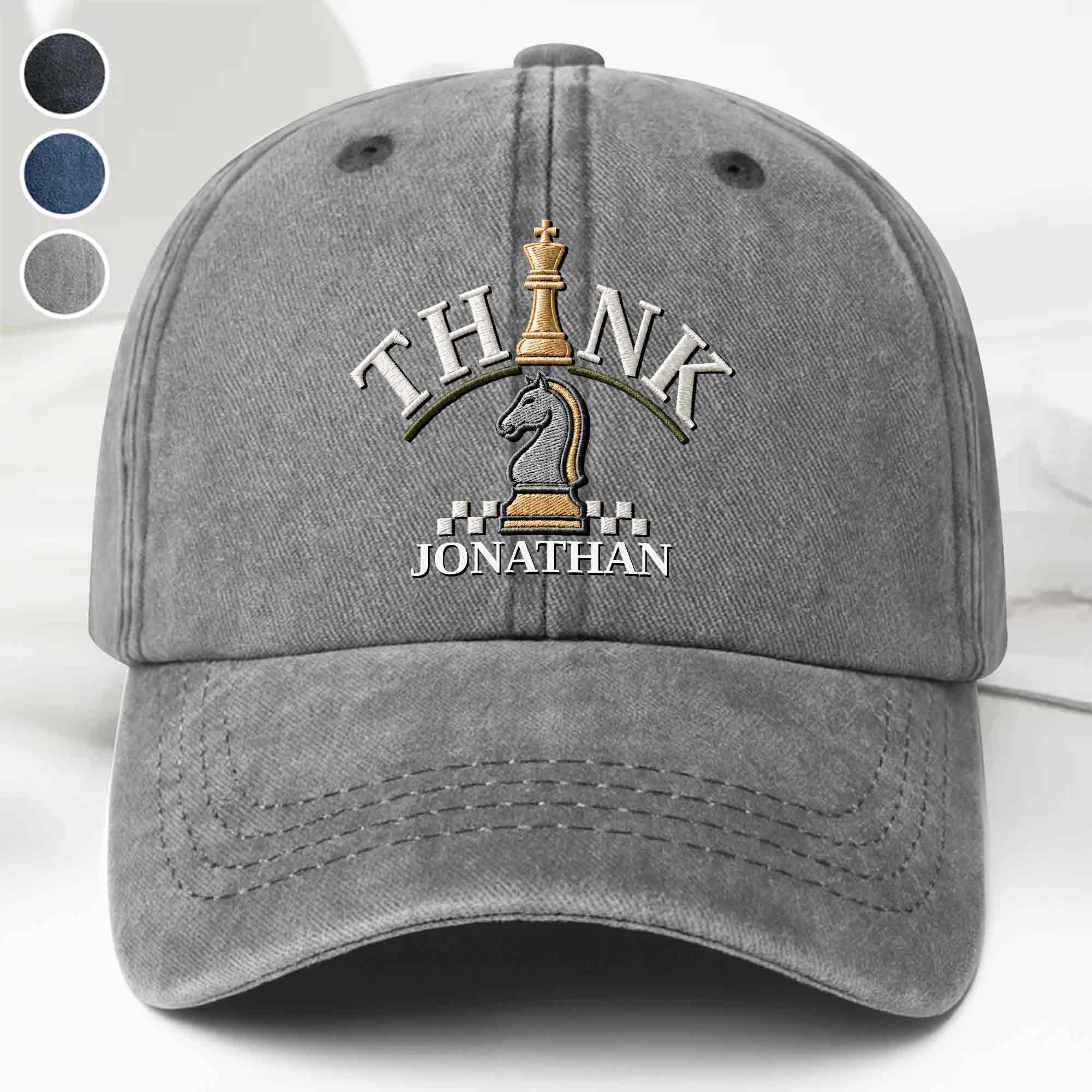 Personalized Washed Denim Cap Custom Chess Design Gift for Dad