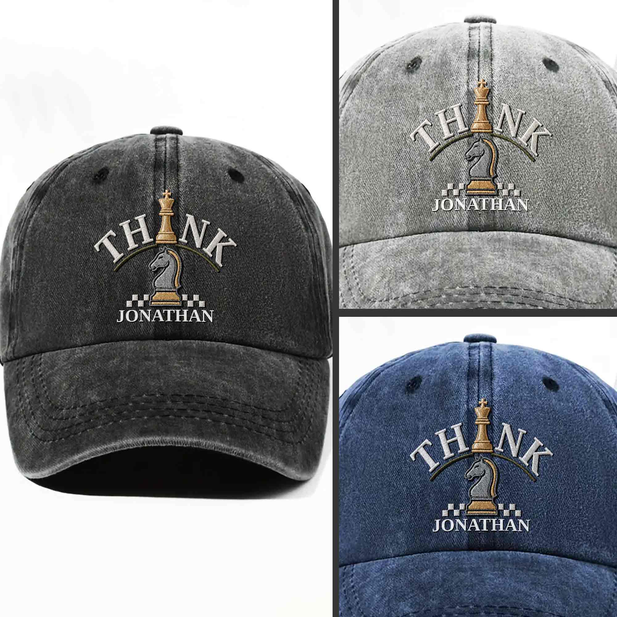 Personalized Washed Denim Cap Custom Chess Design Gift for Dad