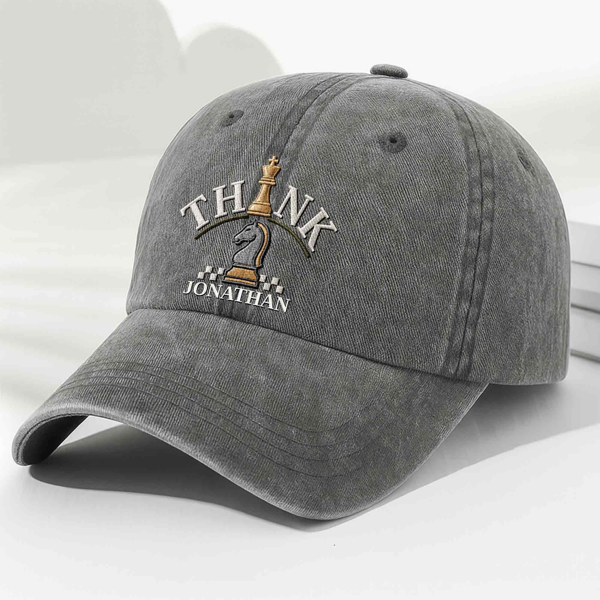 Personalized Washed Denim Cap Custom Chess Design Gift for Dad