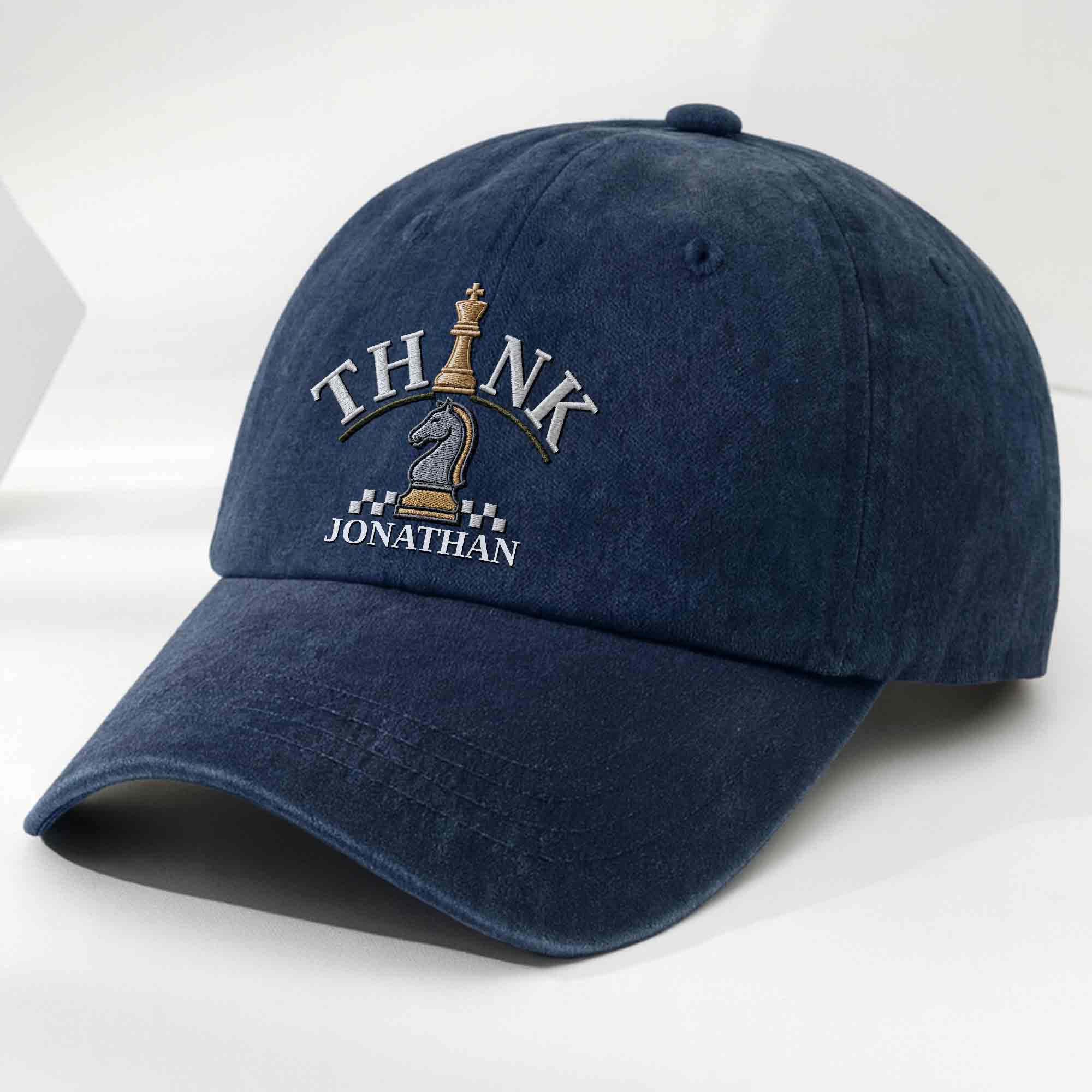 Personalized Washed Denim Cap Custom Chess Design Gift for Dad
