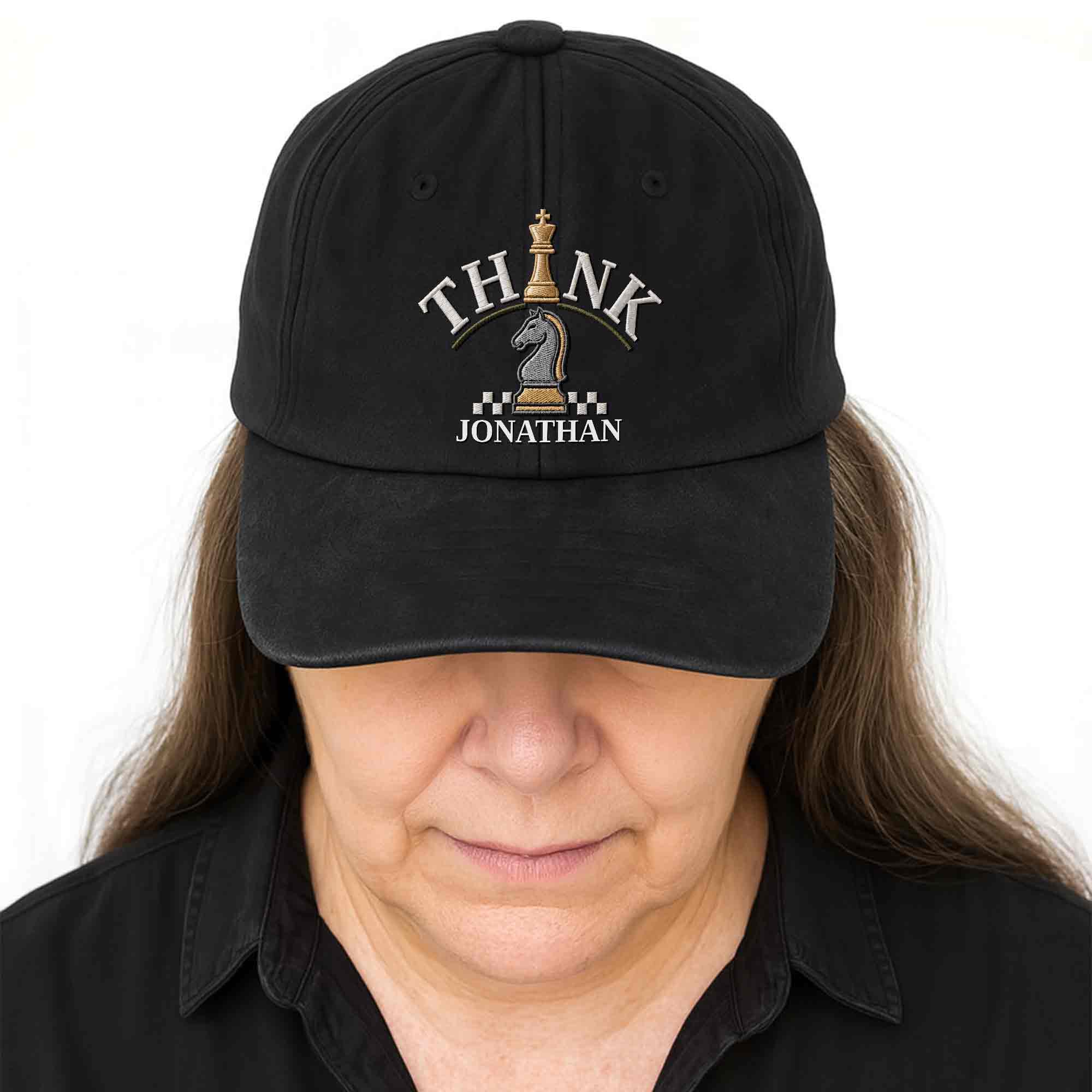 Personalized Washed Denim Cap Custom Chess Design Gift for Dad