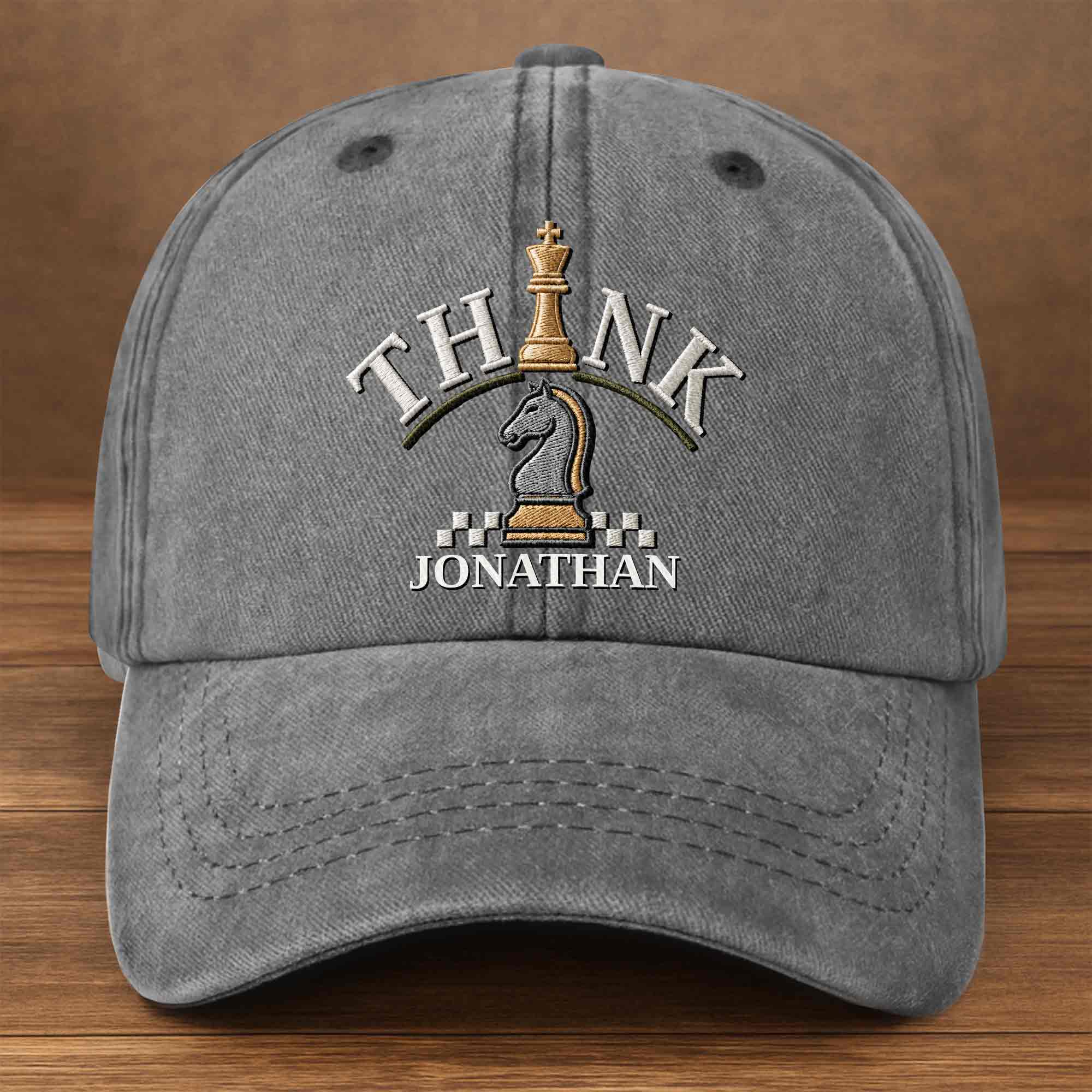 Personalized Washed Denim Cap Custom Chess Design Gift for Dad