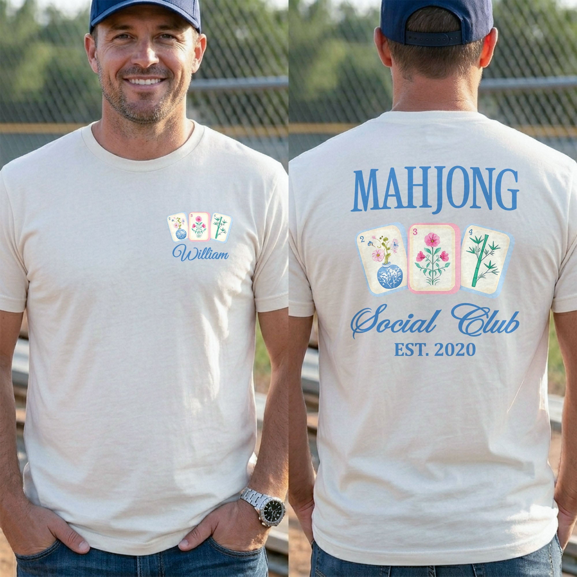 Personalized Mahjong T-Shirt Custom Front & Back Gift for Him
