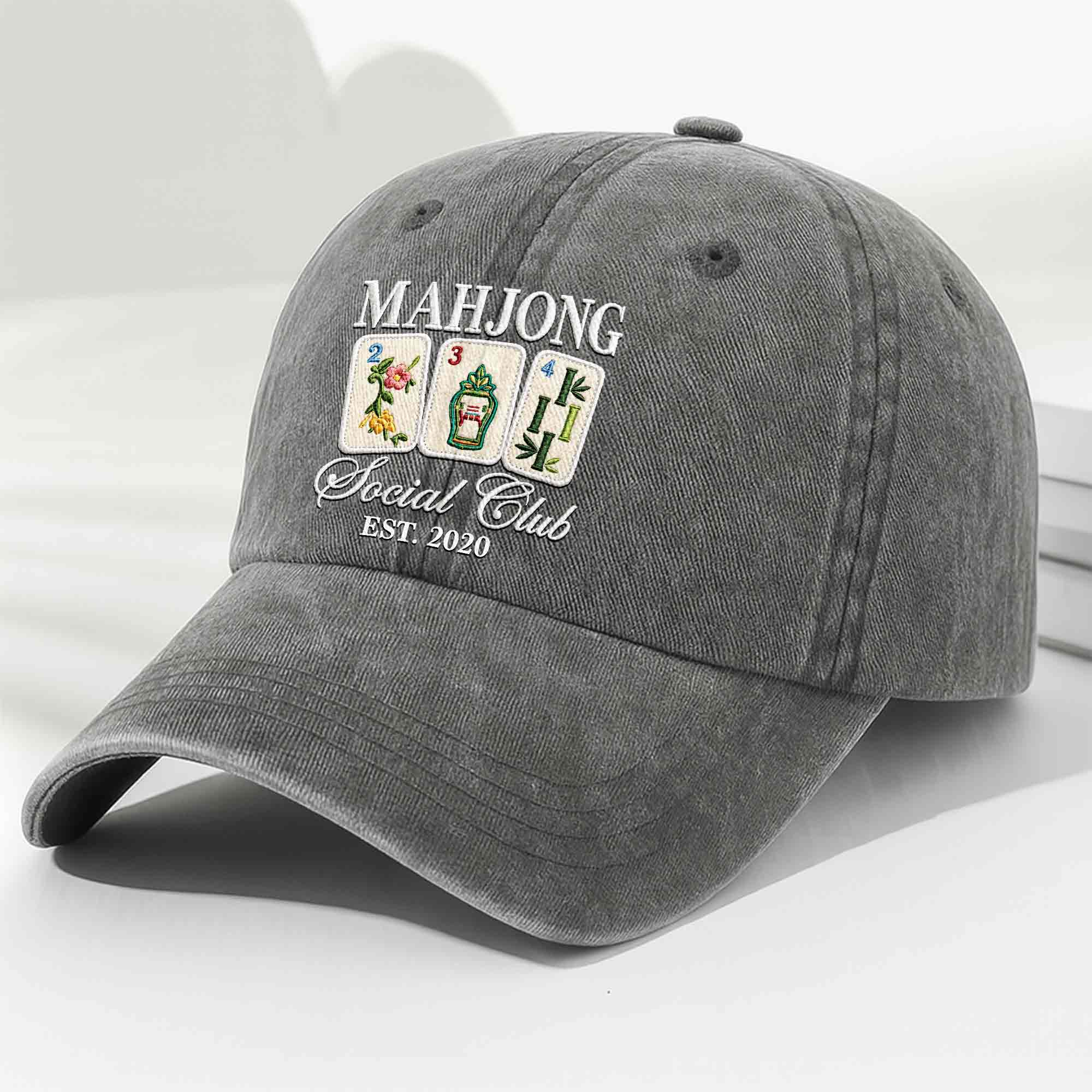 Personalized Washed Denim Cap Custom Mahjong Gift for Hobbyists