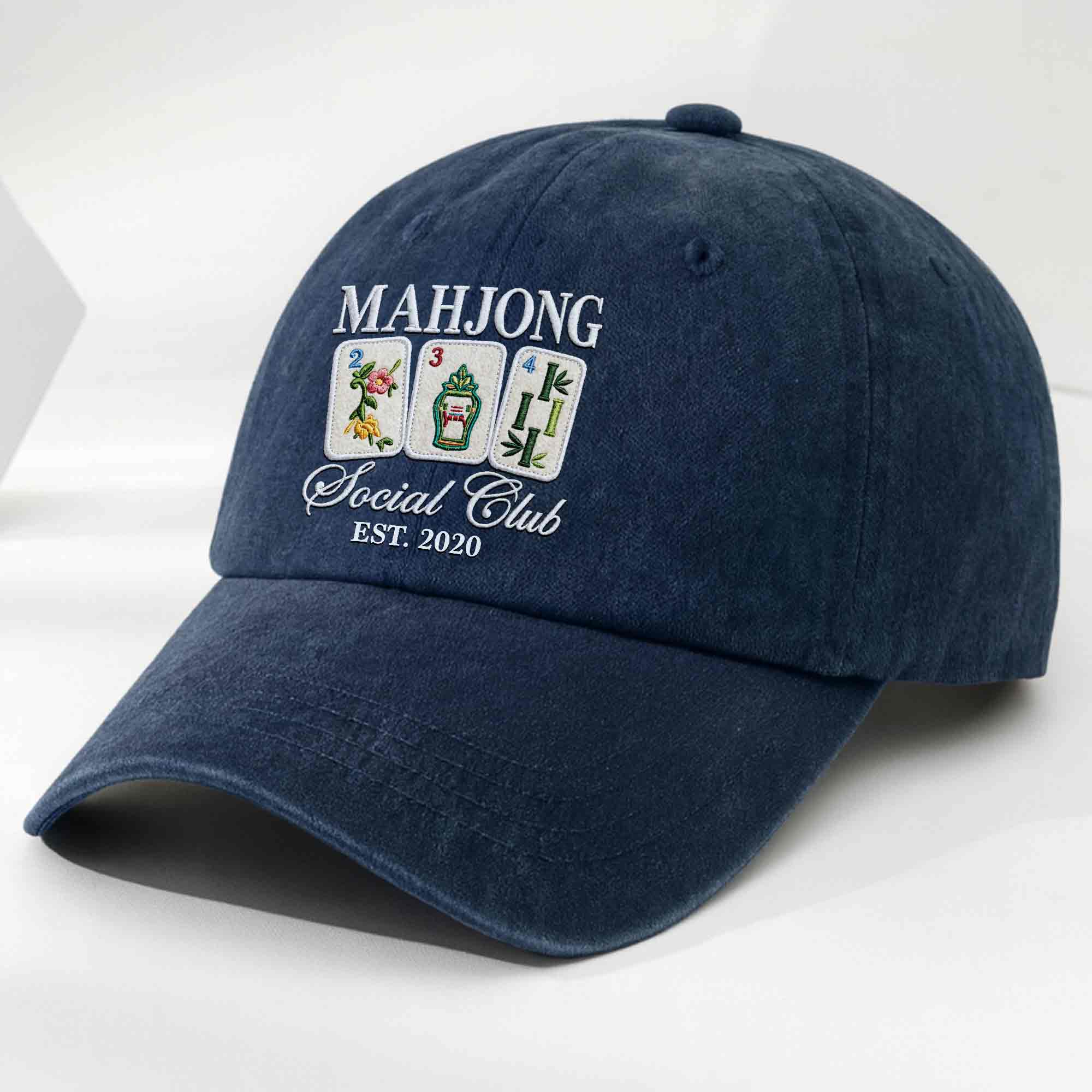 Personalized Washed Denim Cap Custom Mahjong Gift for Hobbyists
