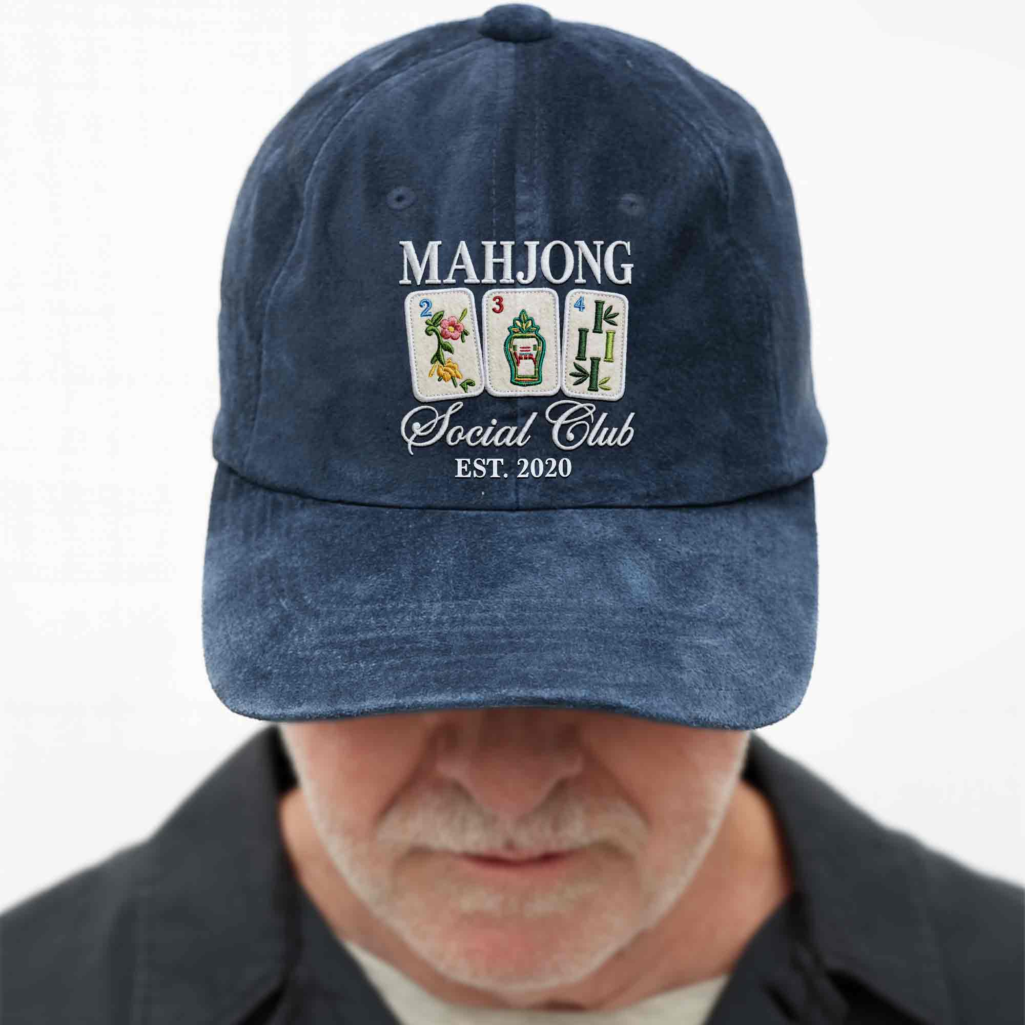 Personalized Washed Denim Cap Custom Mahjong Gift for Hobbyists