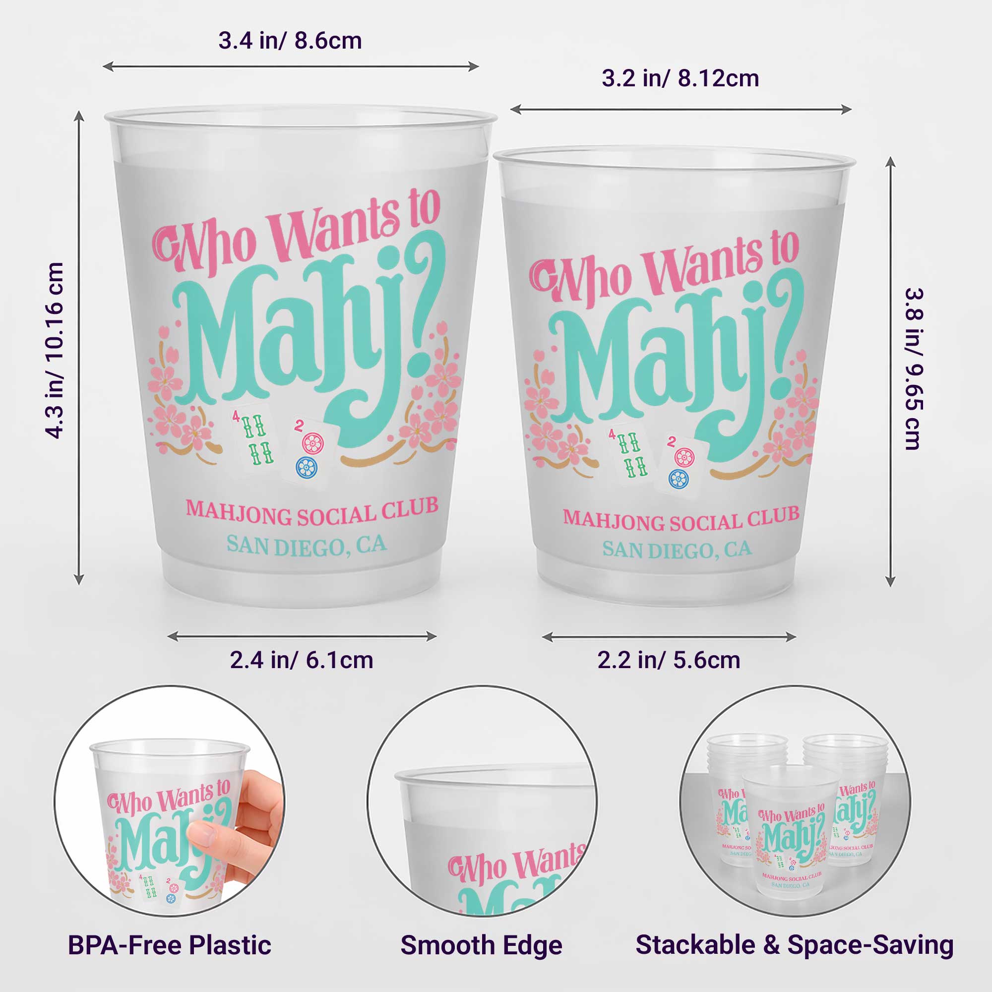 Personalized Frosted Cups Custom Name Gift for Mahjong Lovers