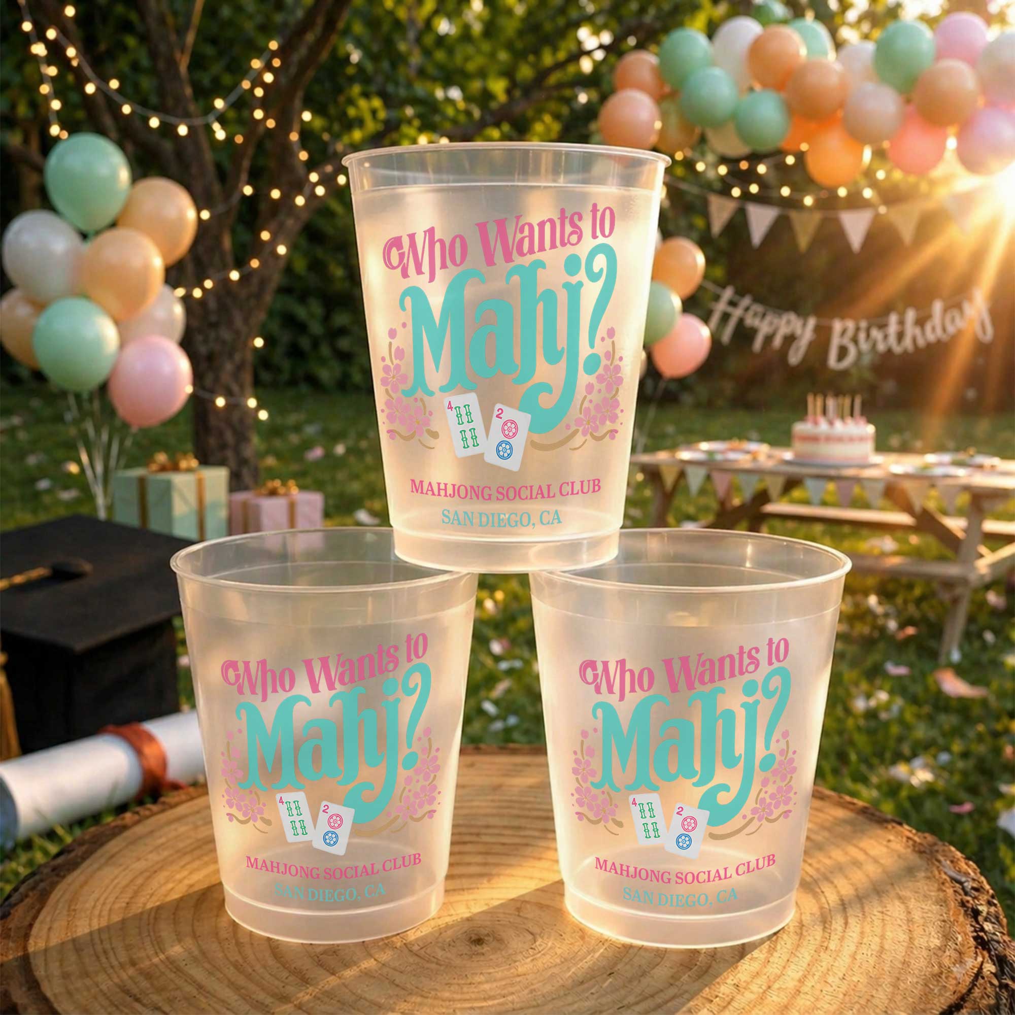 Personalized Frosted Cups Custom Name Gift for Mahjong Lovers