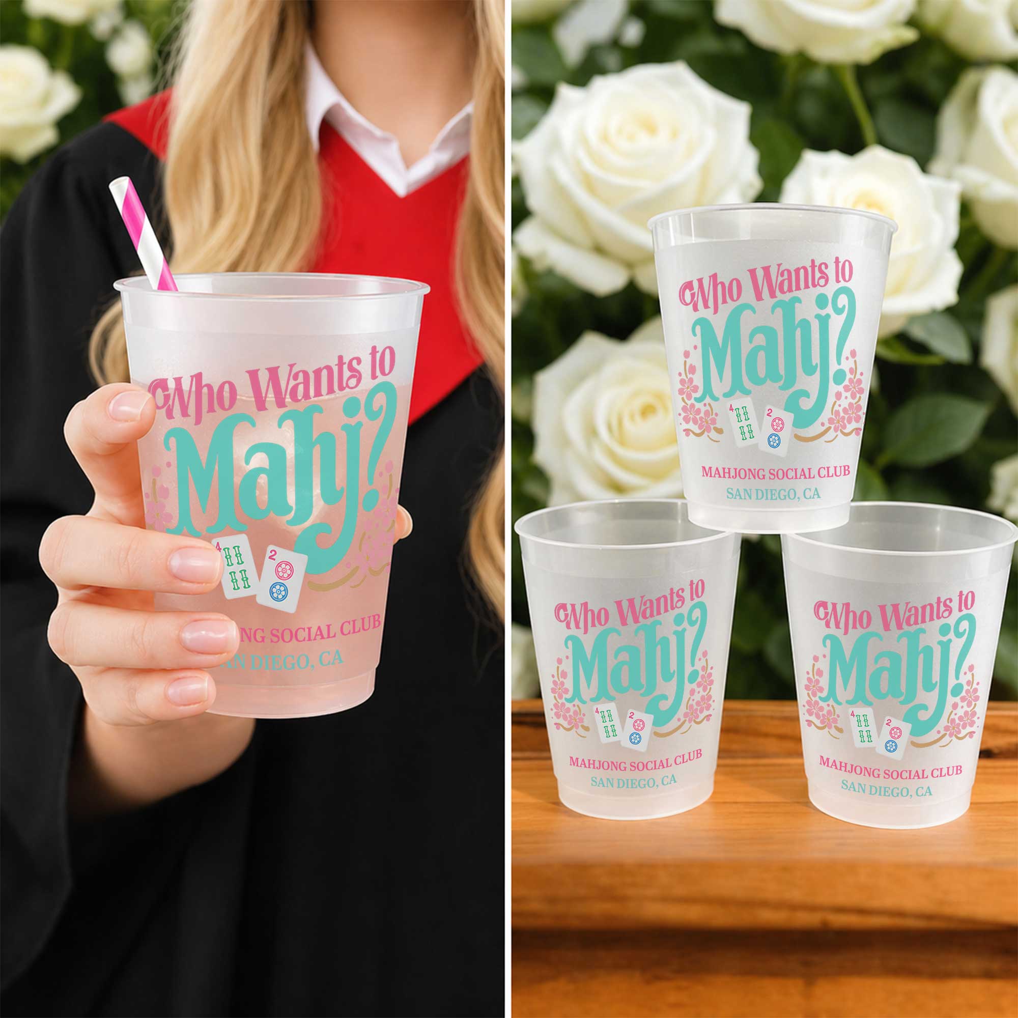 Personalized Frosted Cups Custom Name Gift for Mahjong Lovers