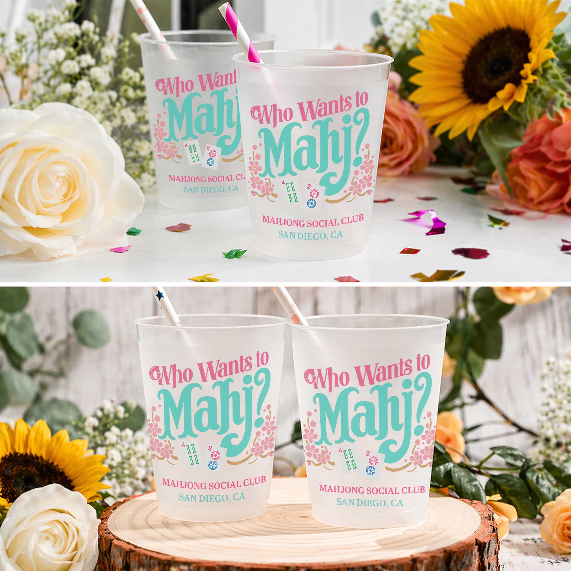 Personalized Frosted Cups Custom Name Gift for Mahjong Lovers