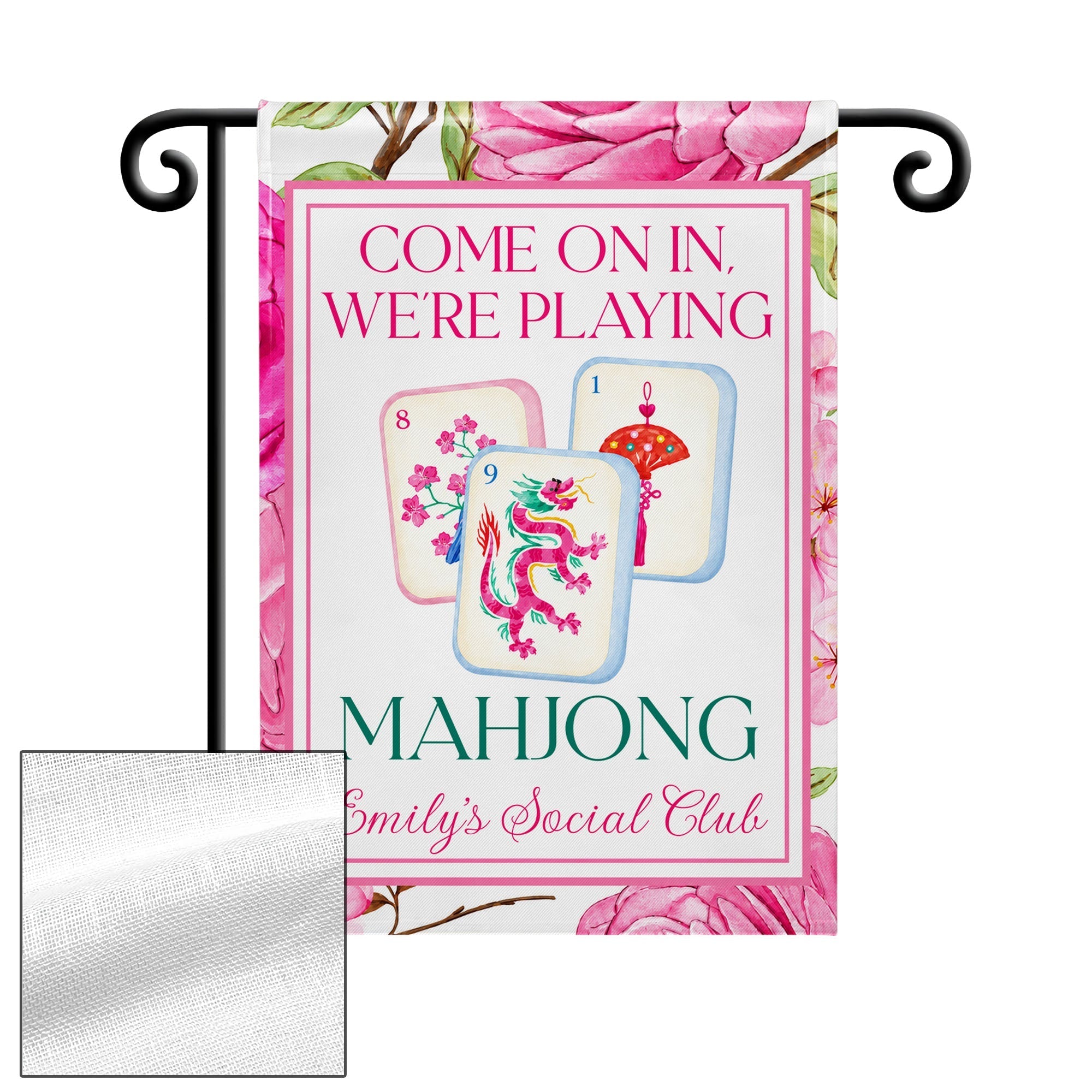 Personalized Mahjong Garden Flag Custom Name Floral Gift