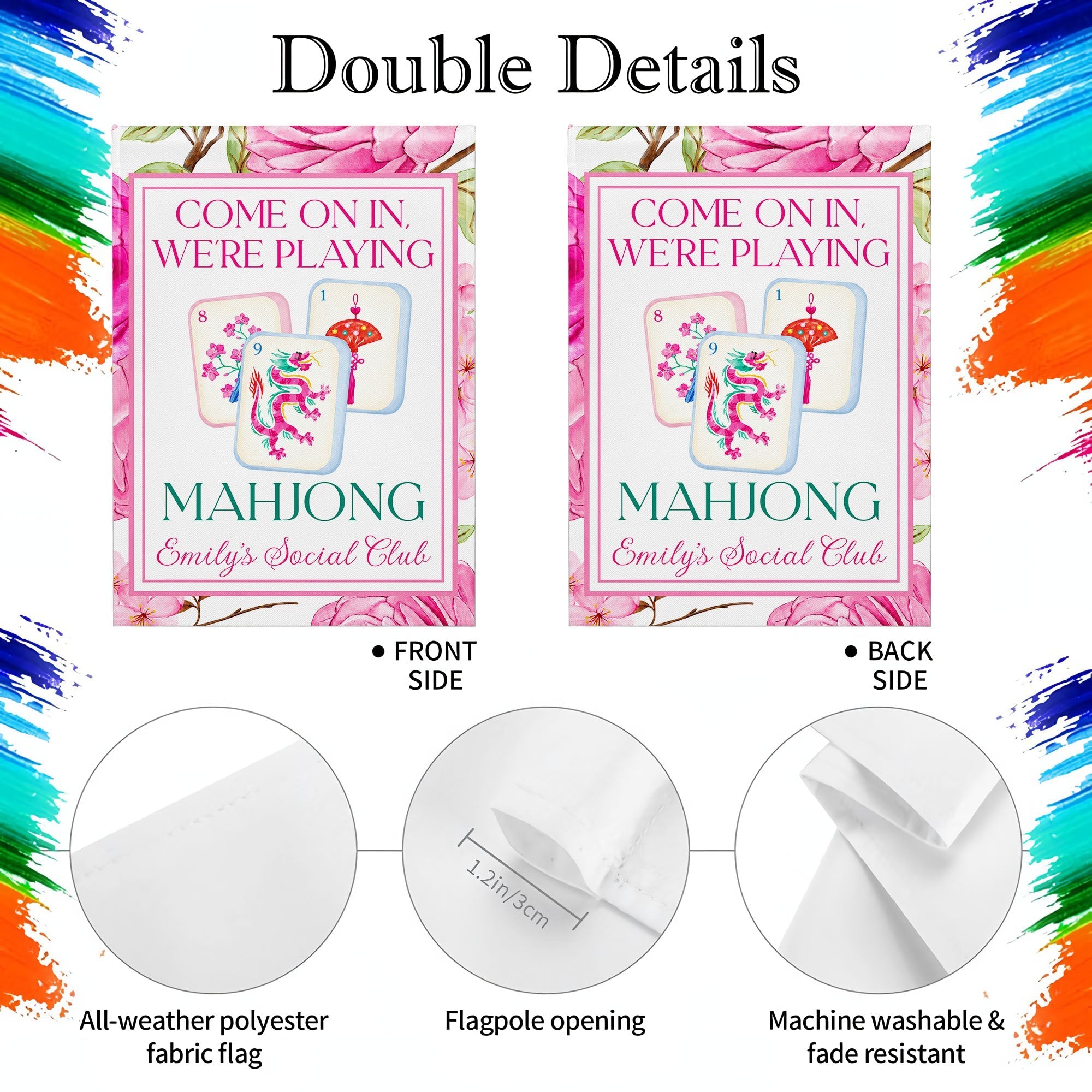 Personalized Mahjong Garden Flag Custom Name Floral Gift