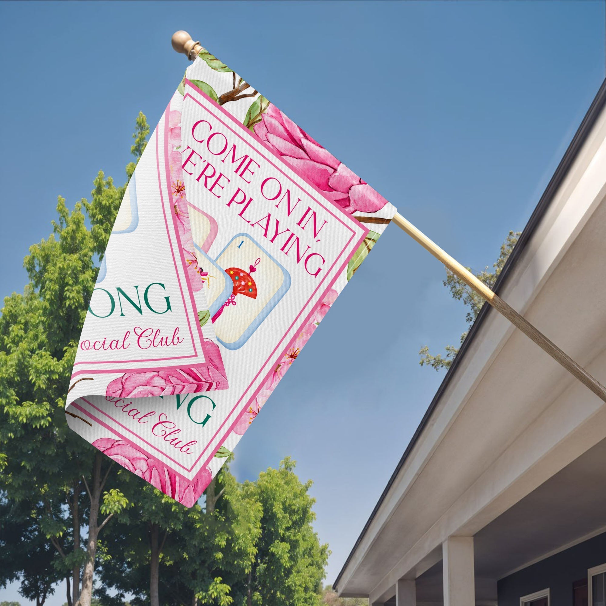 Personalized Mahjong Garden Flag Custom Name Floral Gift
