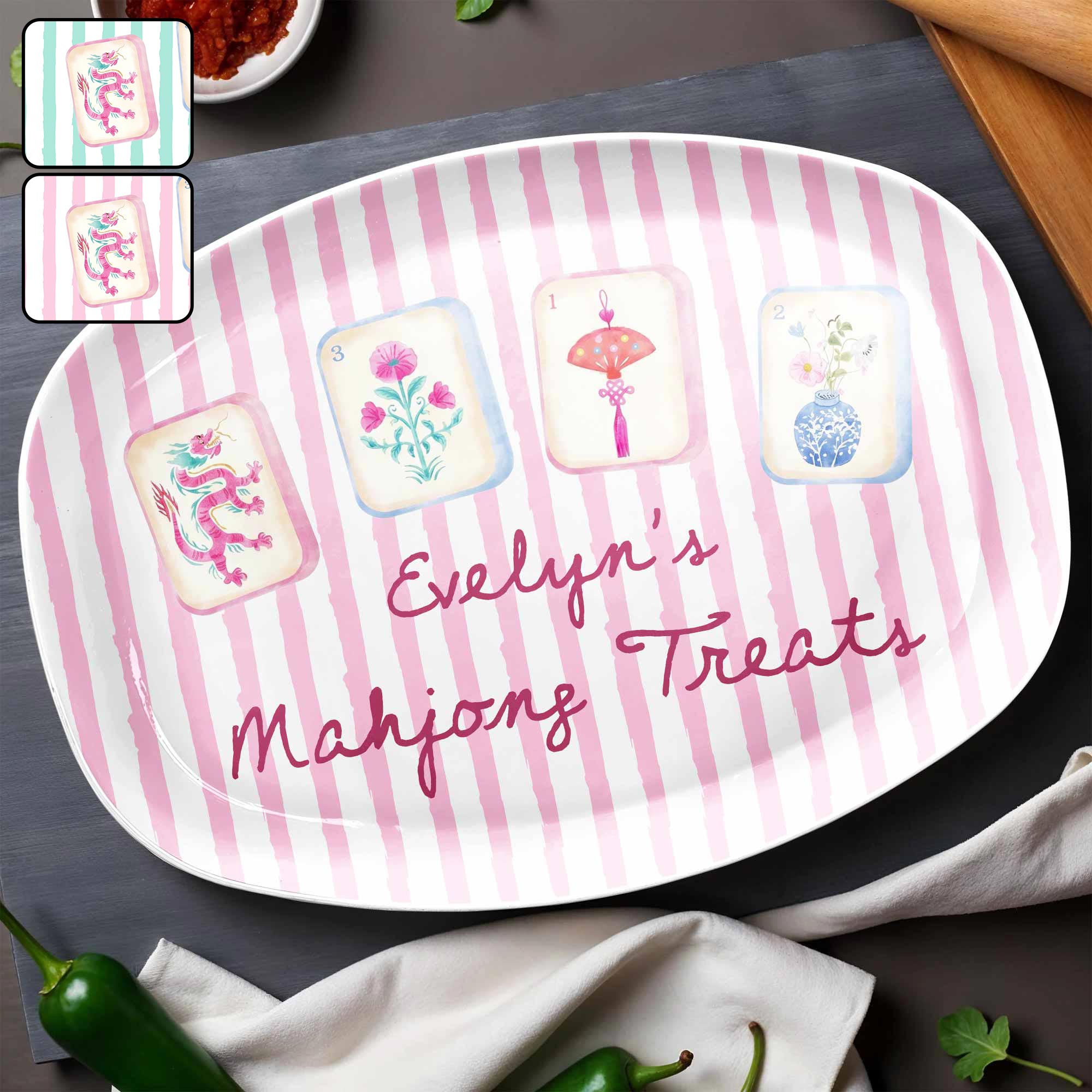 Personalized Custom Plate with Watercolor Mahjong Design for Hobbyists Gift