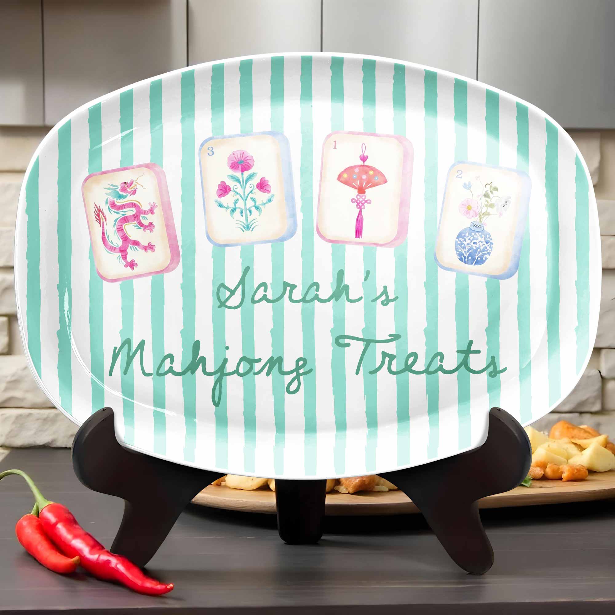 Personalized Custom Plate with Watercolor Mahjong Design for Hobbyists Gift