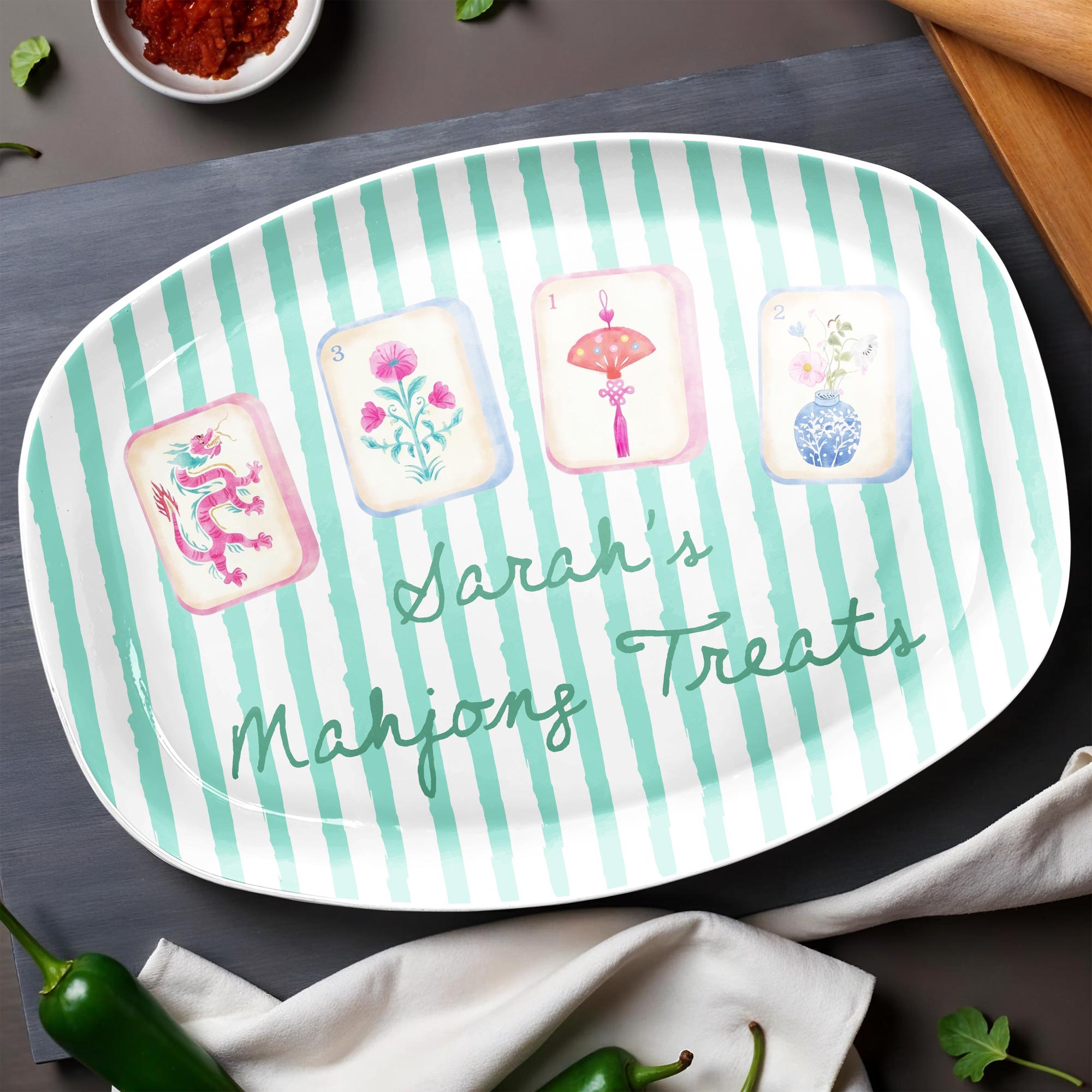 Personalized Custom Plate with Watercolor Mahjong Design for Hobbyists Gift