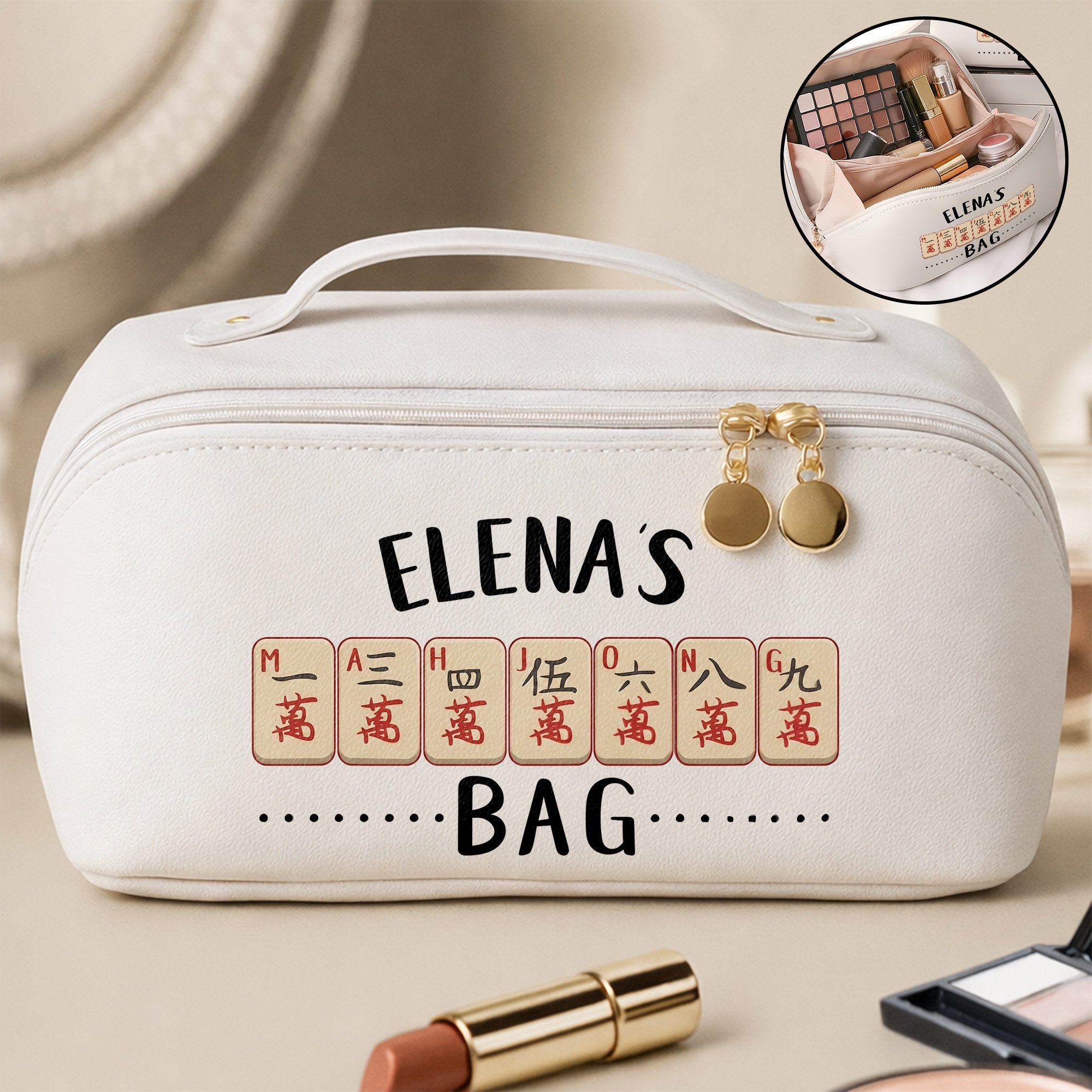 Personalized Faux Leather Makeup Bag Custom Name Gift for Besties