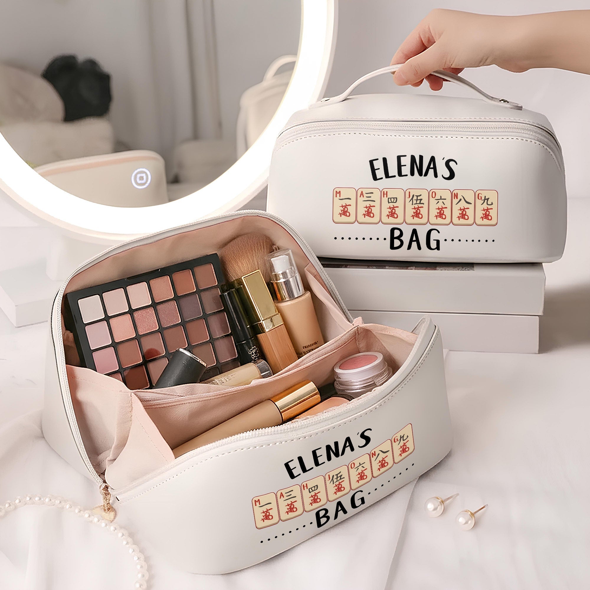 Personalized Faux Leather Makeup Bag Custom Name Gift for Besties