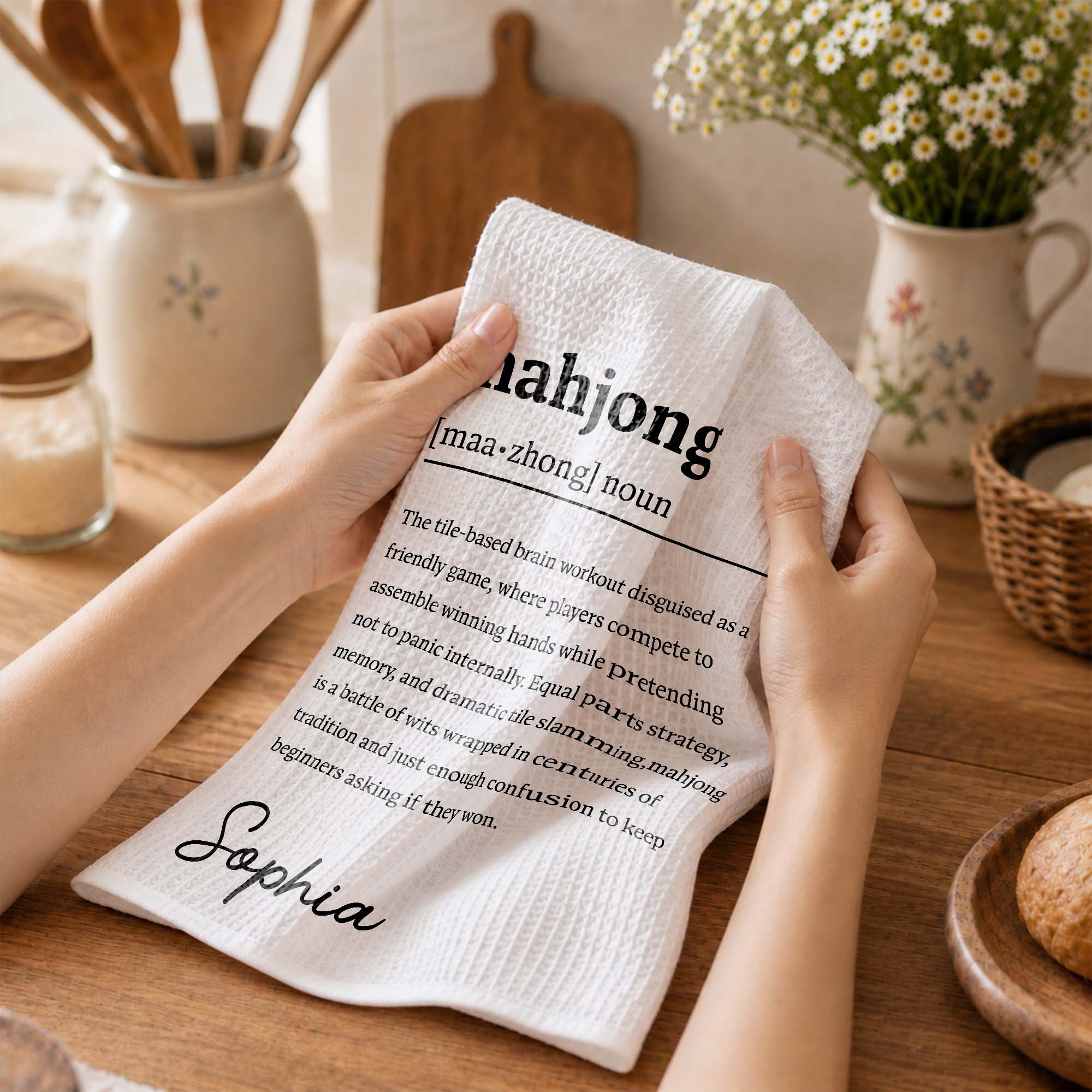 Personalized Mahjong Definition Kitchen Towel Gift for Hobbyists