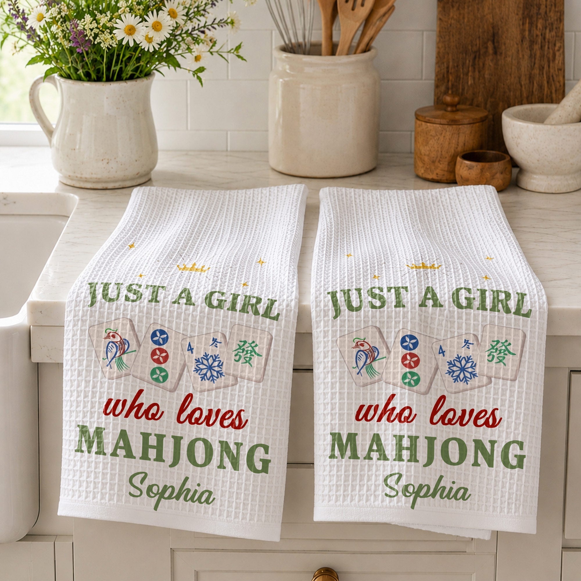 Personalized Mahjong Kitchen Towel Custom Gift for Her