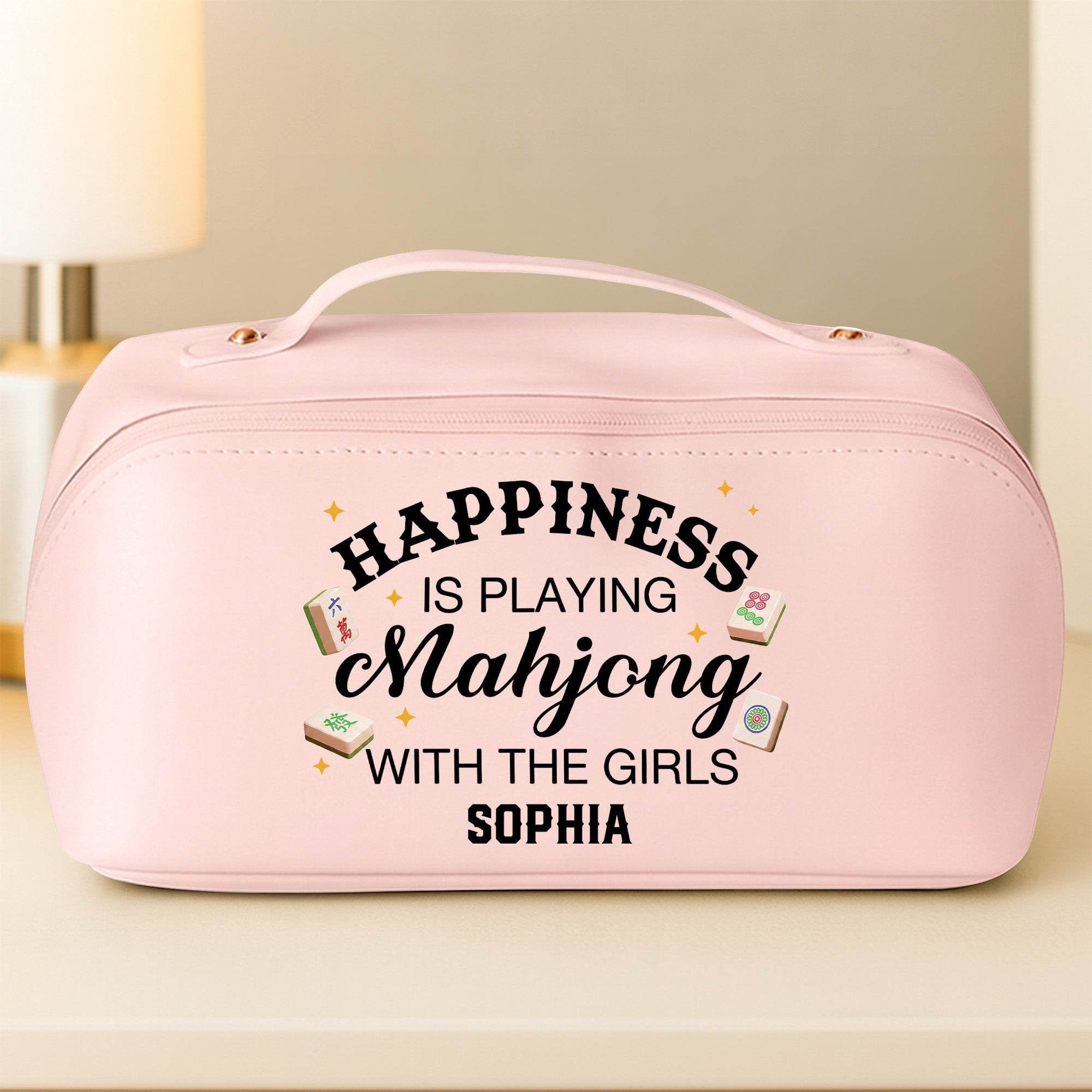 Personalized Faux Leather Makeup Bag Mahjong Gift for Her