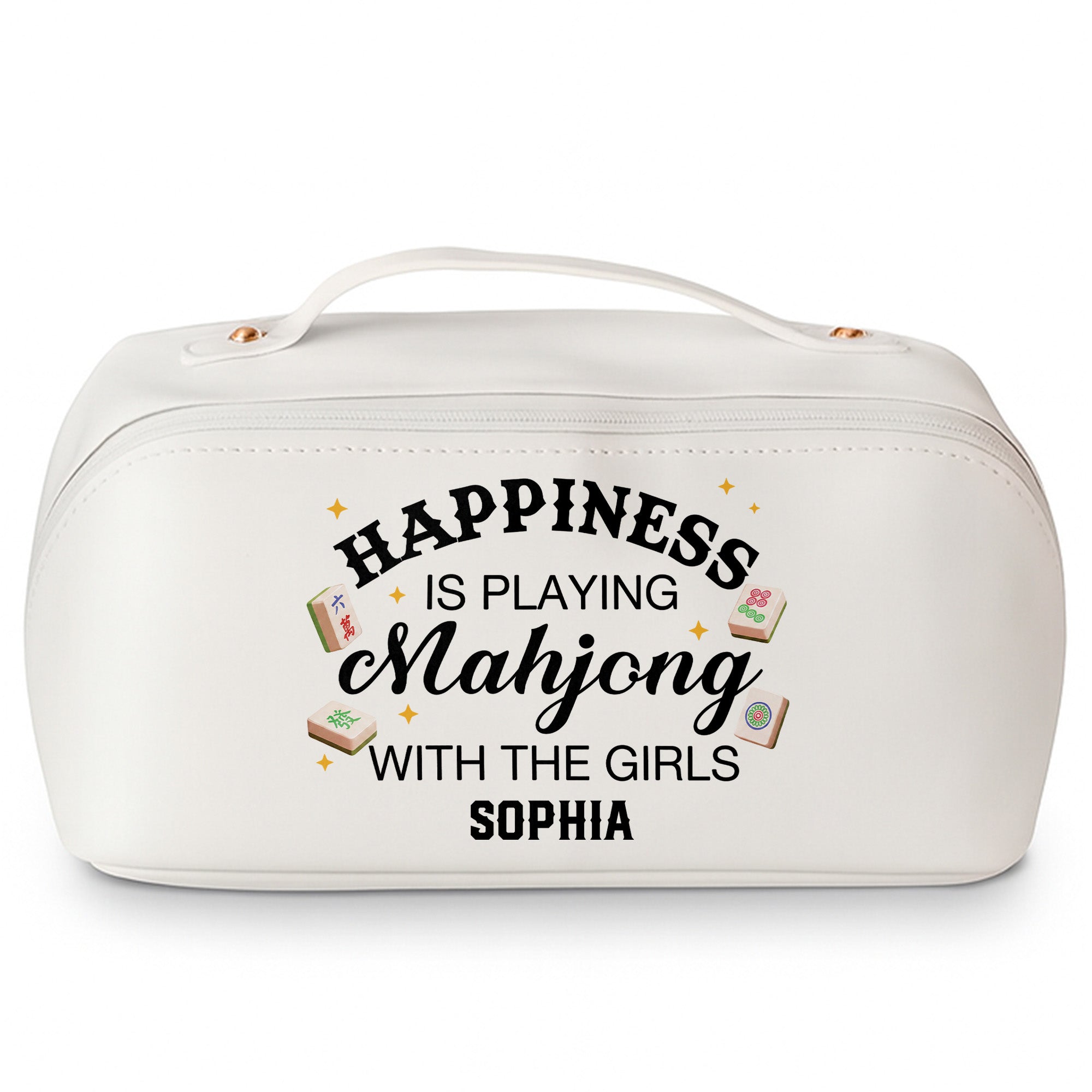 Personalized Faux Leather Makeup Bag Mahjong Gift for Her