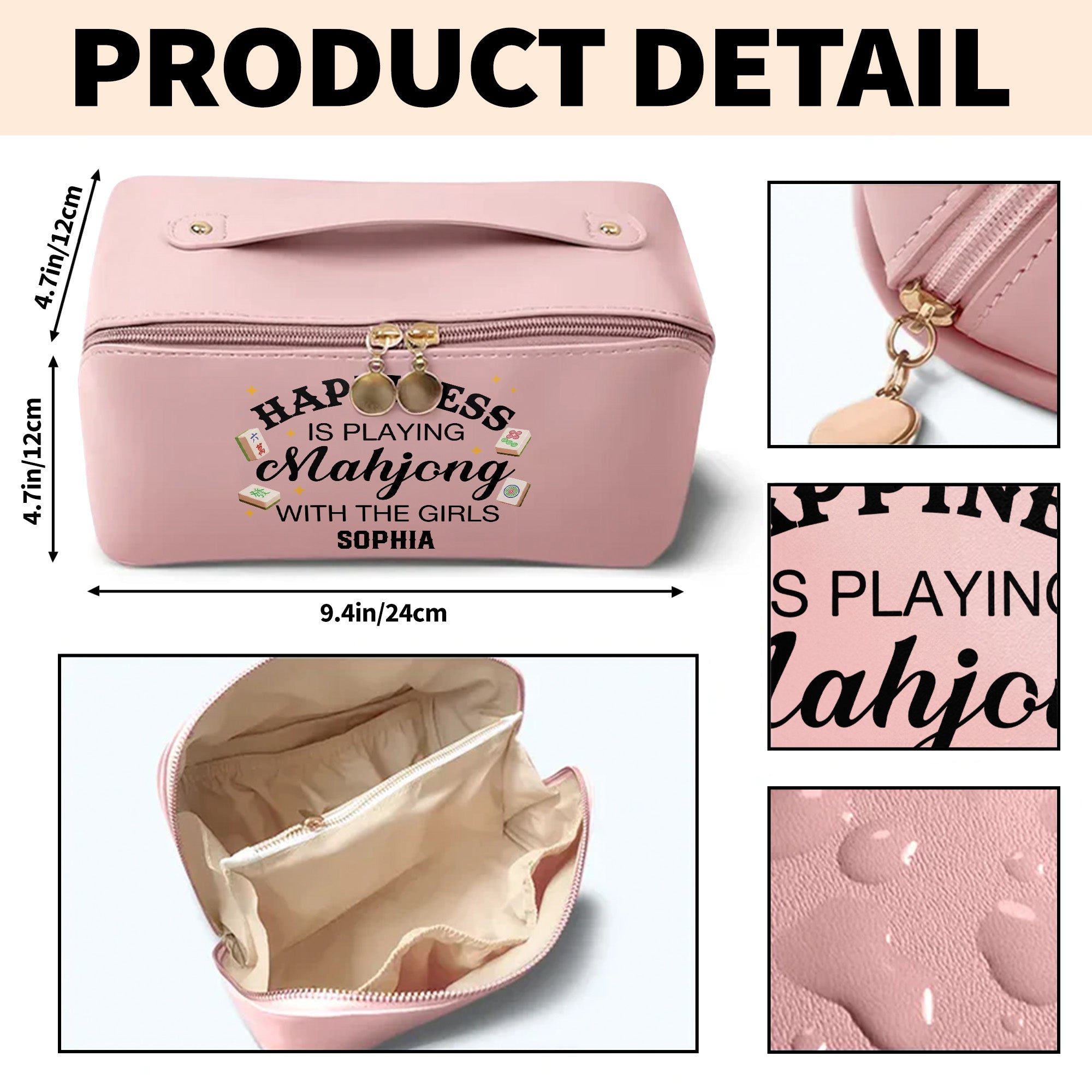 Personalized Faux Leather Makeup Bag Mahjong Gift for Her