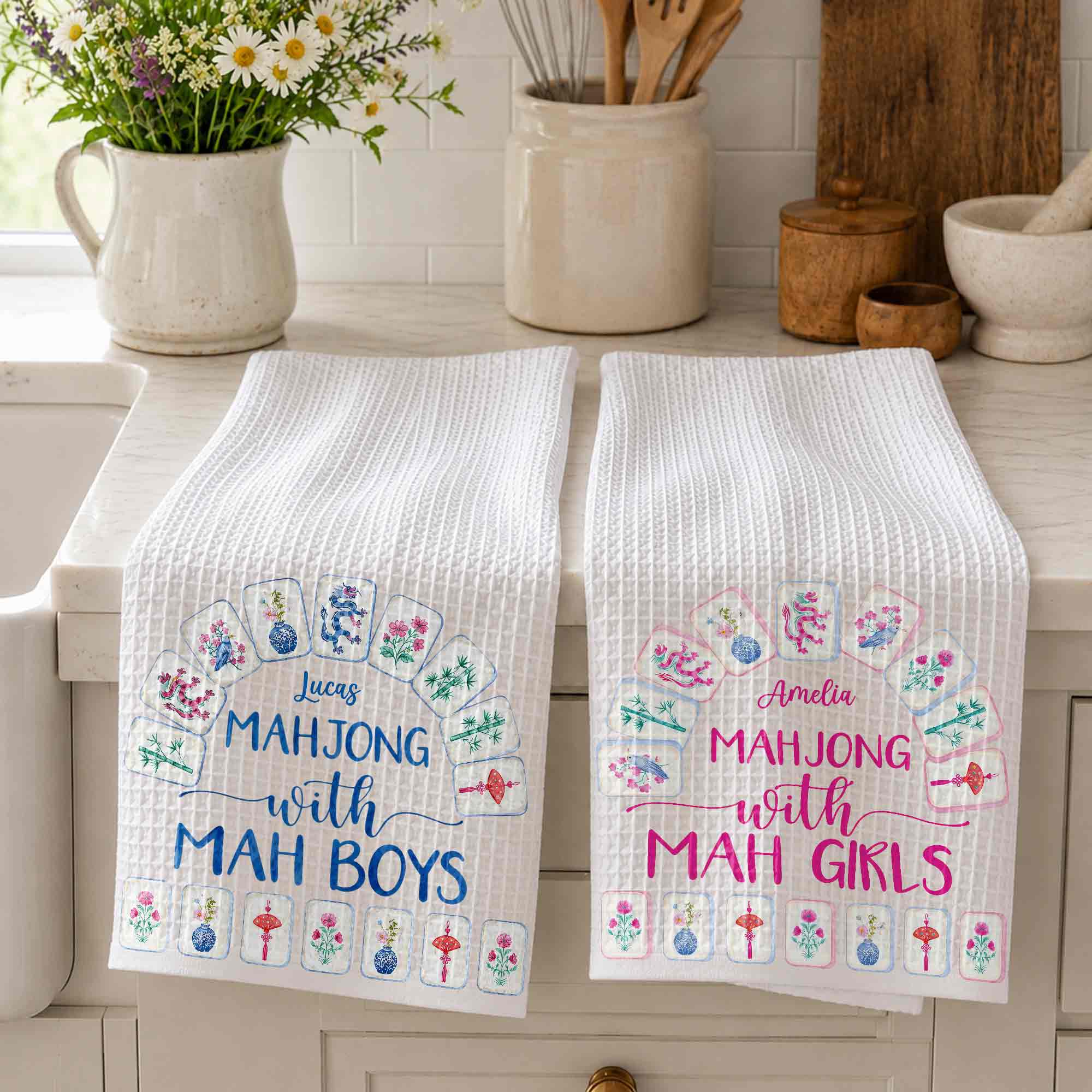 Personalized Mahjong Kitchen Towel Custom Name Gift for Him
