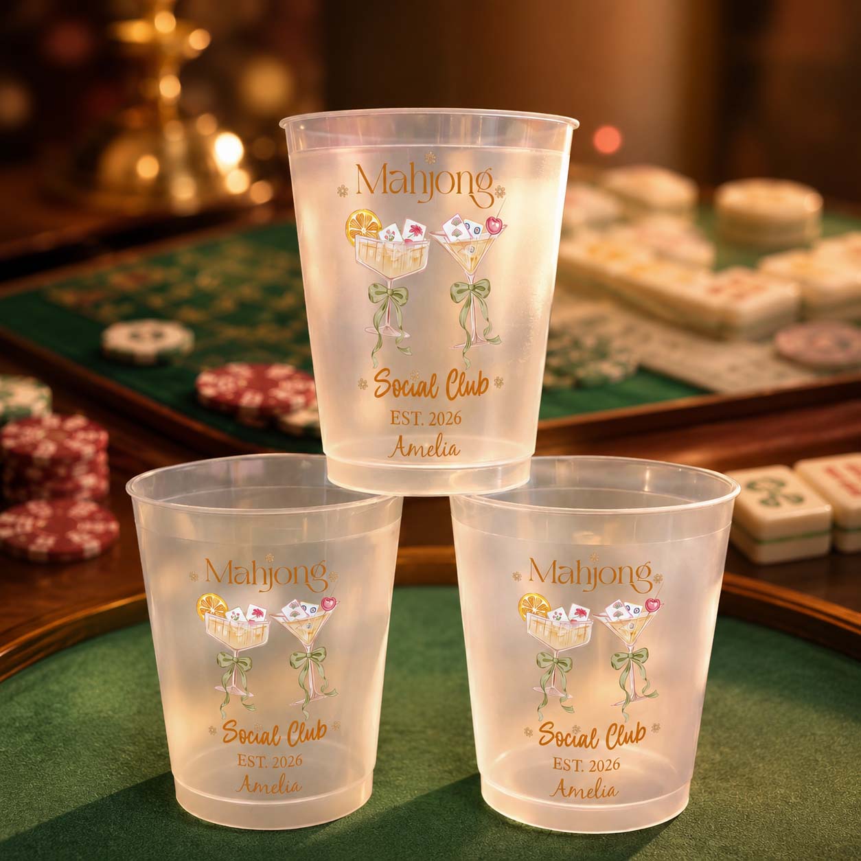 Personalized Frosted Cups for Mahjong Lovers & Game Night