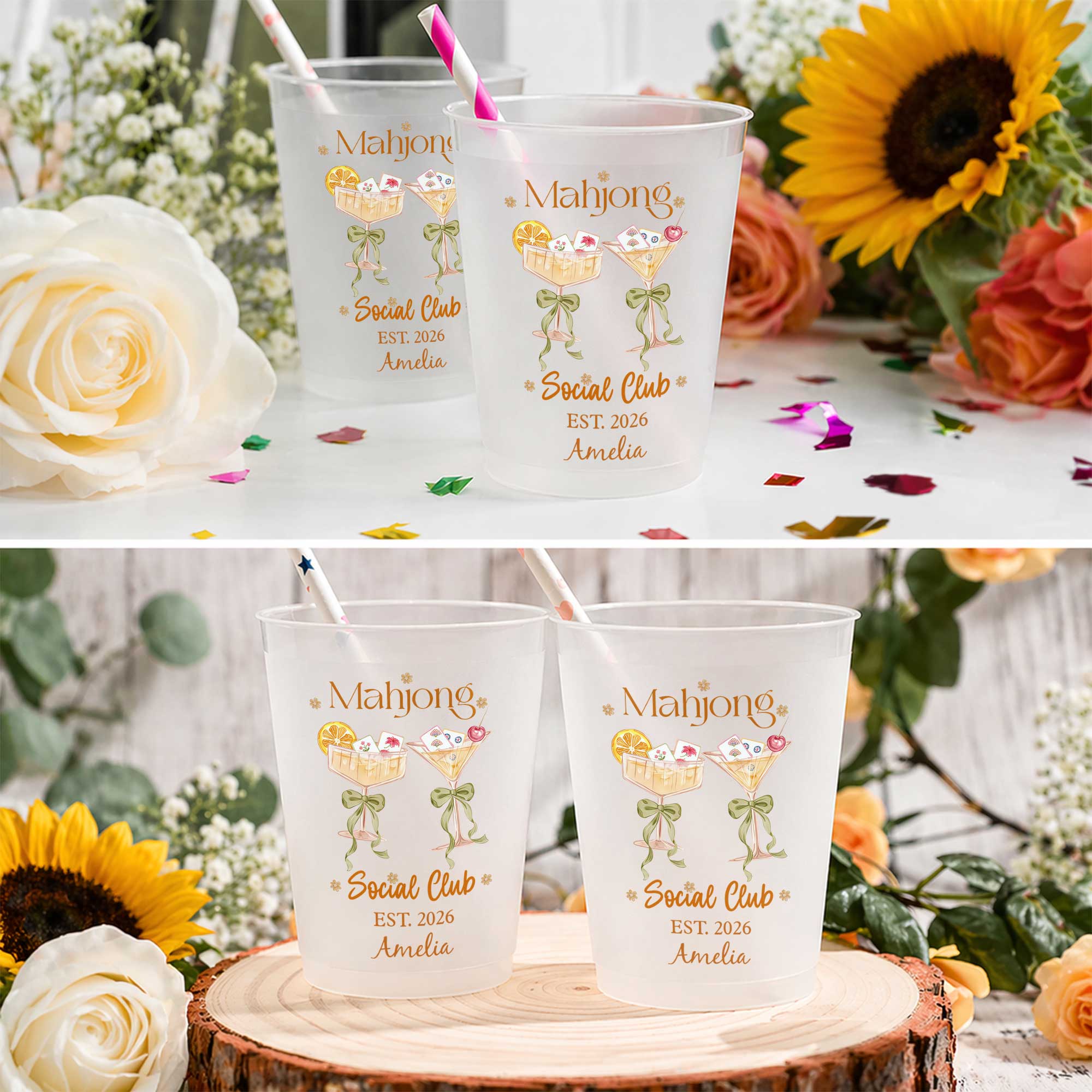 Personalized Frosted Cups for Mahjong Lovers & Game Night