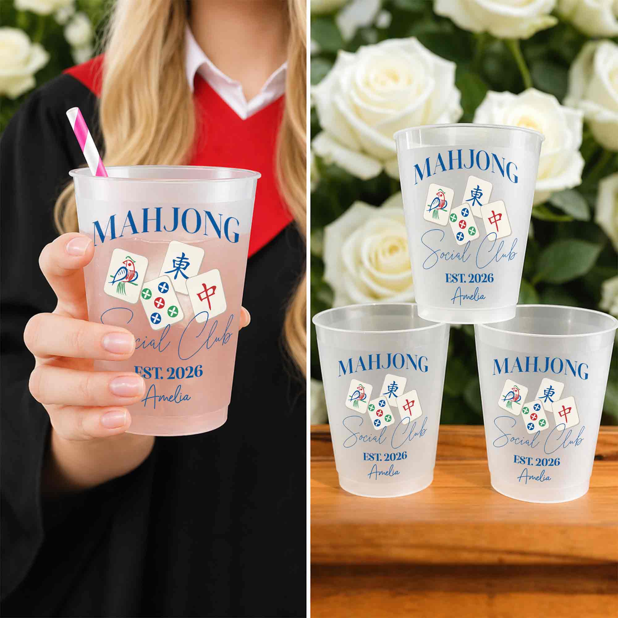 Personalized Frosted Cups Custom Design Mahjong Gift for Friends
