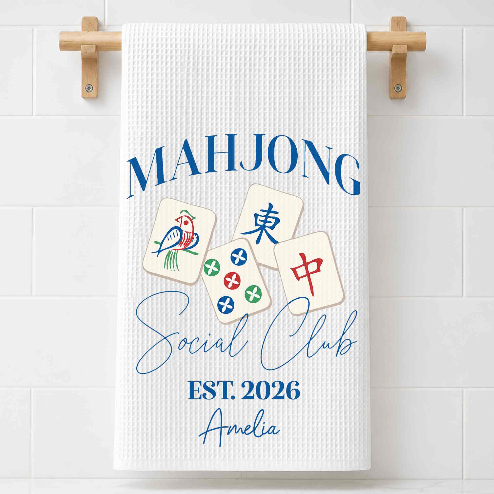 Personalized Mahjong Themed Kitchen Towel Custom Gift for Game Lovers