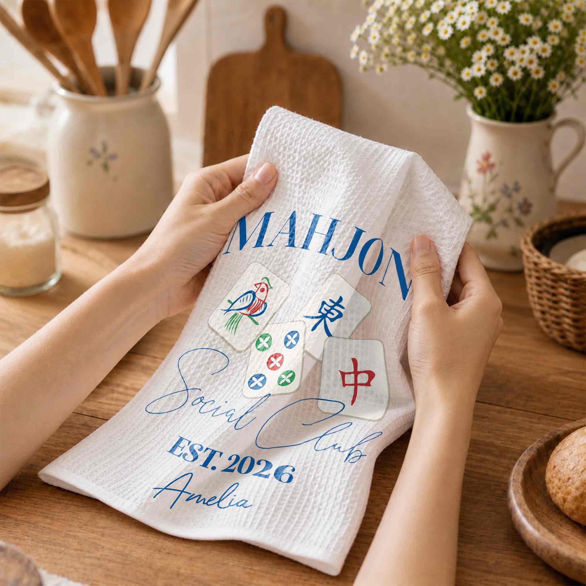 Personalized Mahjong Themed Kitchen Towel Custom Gift for Game Lovers
