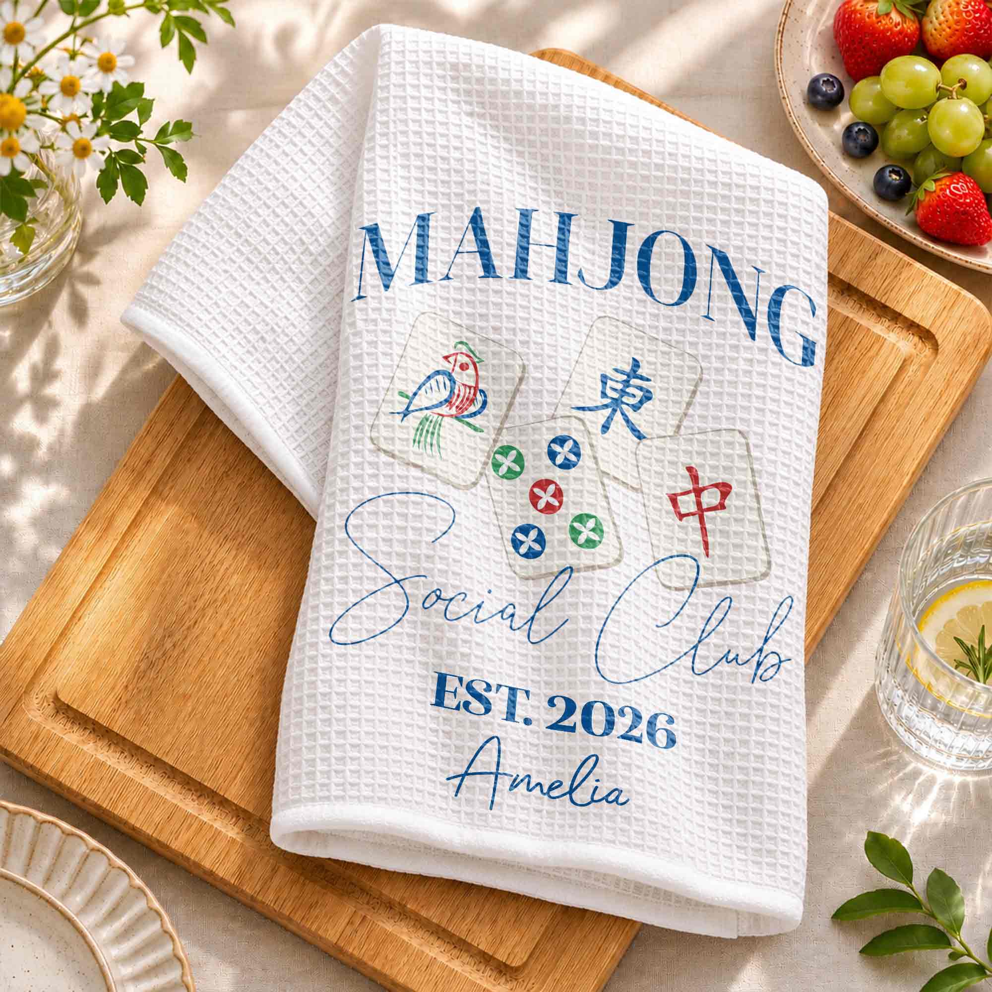 Personalized Mahjong Themed Kitchen Towel Custom Gift for Game Lovers