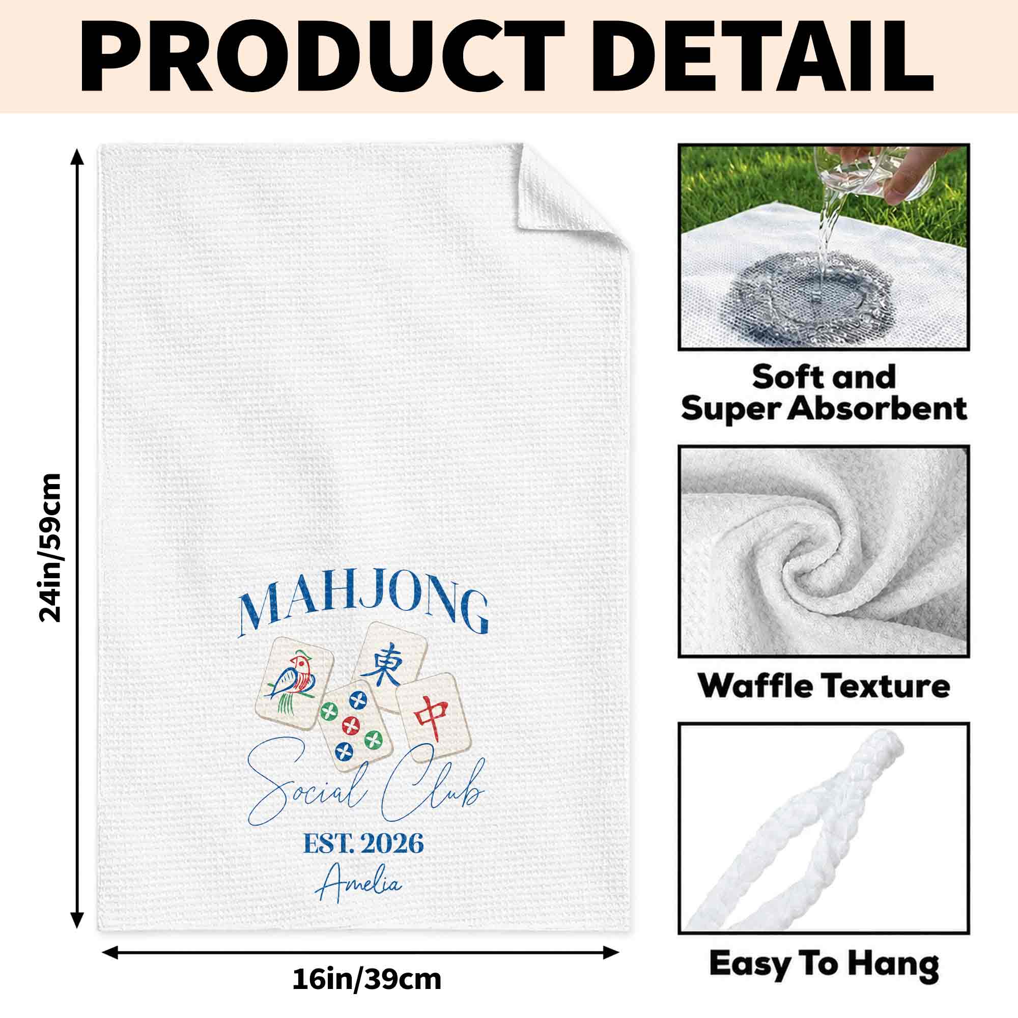 Personalized Mahjong Themed Kitchen Towel Custom Gift for Game Lovers