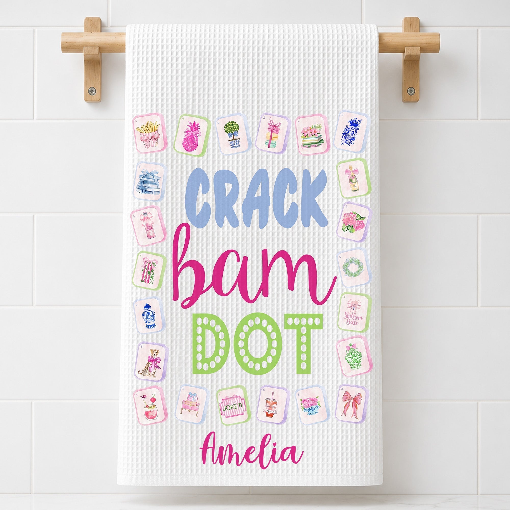 Personalized Floral Kitchen Towel Custom Name Gift for Mom