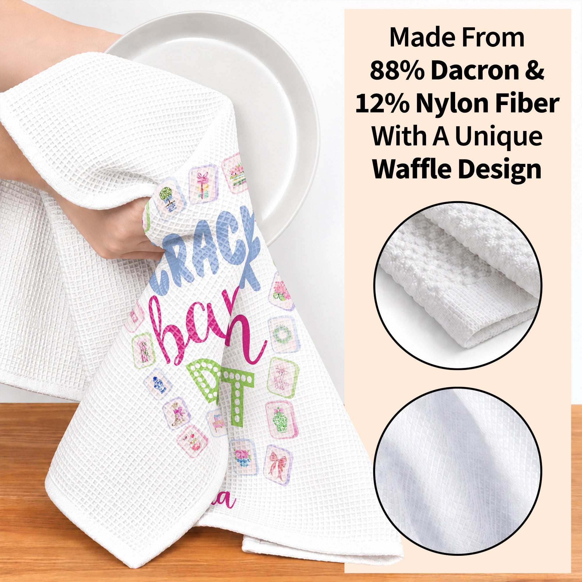 Personalized Floral Kitchen Towel Custom Name Gift for Mom
