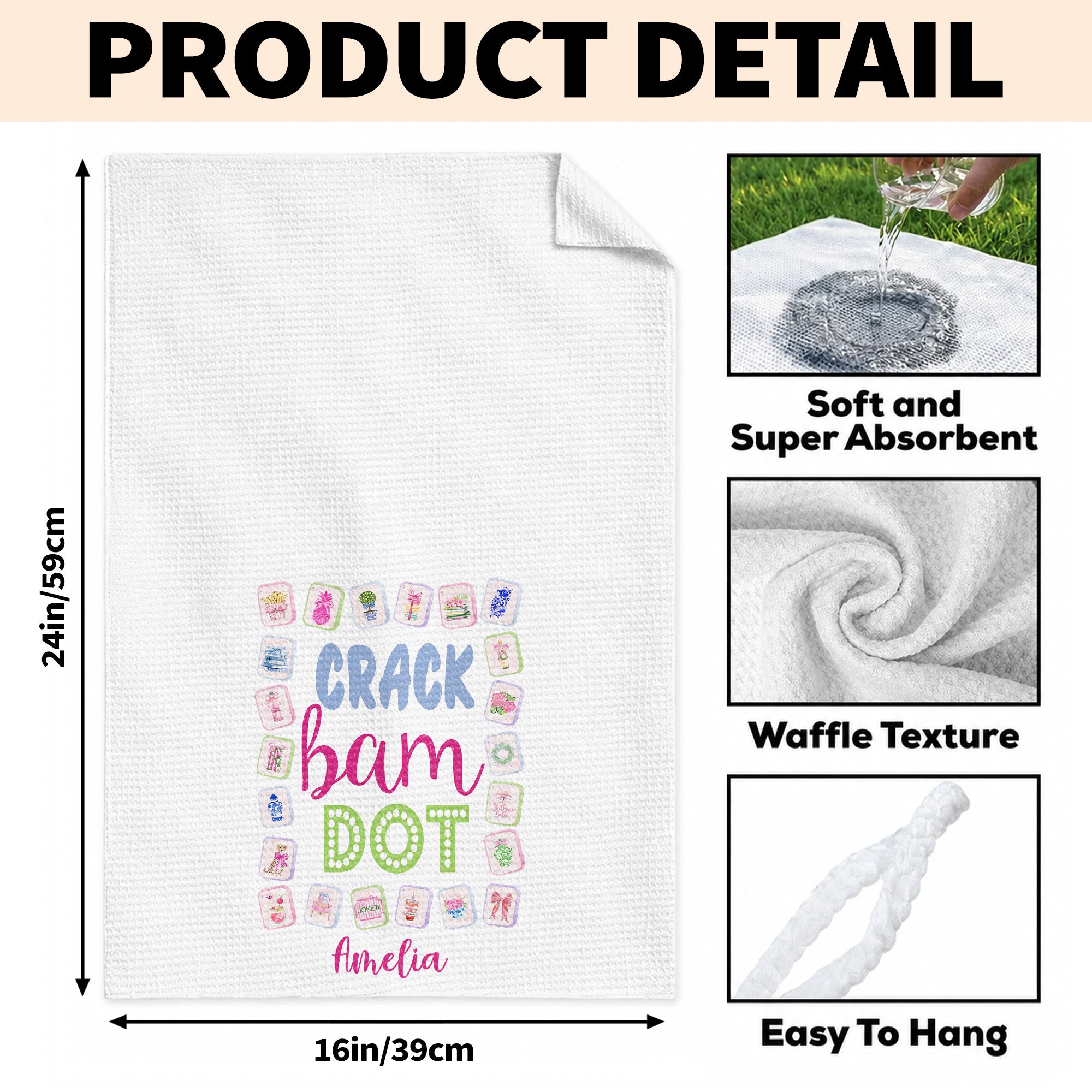 Personalized Floral Kitchen Towel Custom Name Gift for Mom